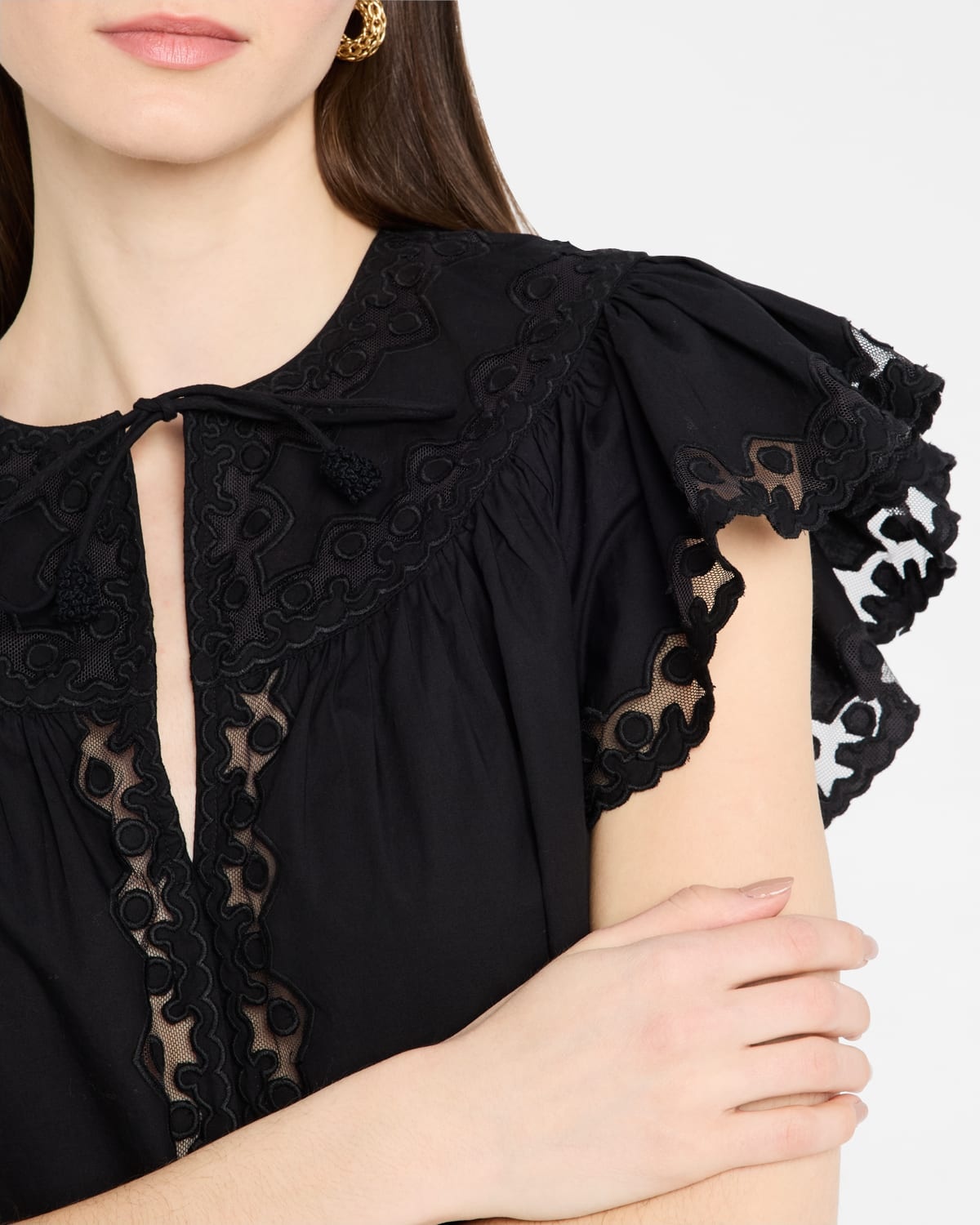 Effie Embroidered Flutter-Sleeve Top - 5