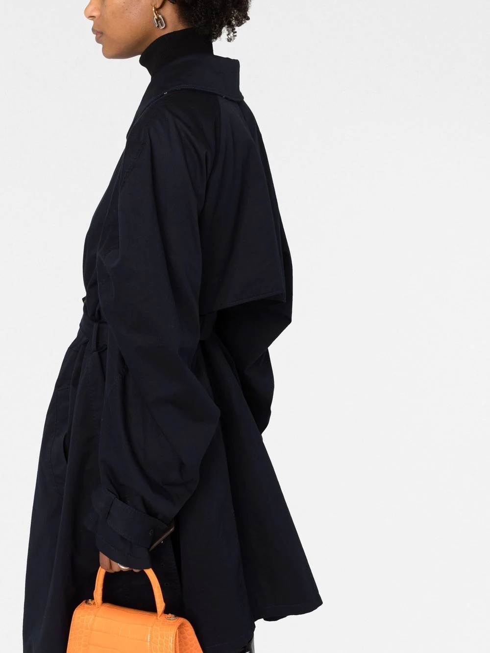 Twisted puff-sleeves cotton trench coat - 3
