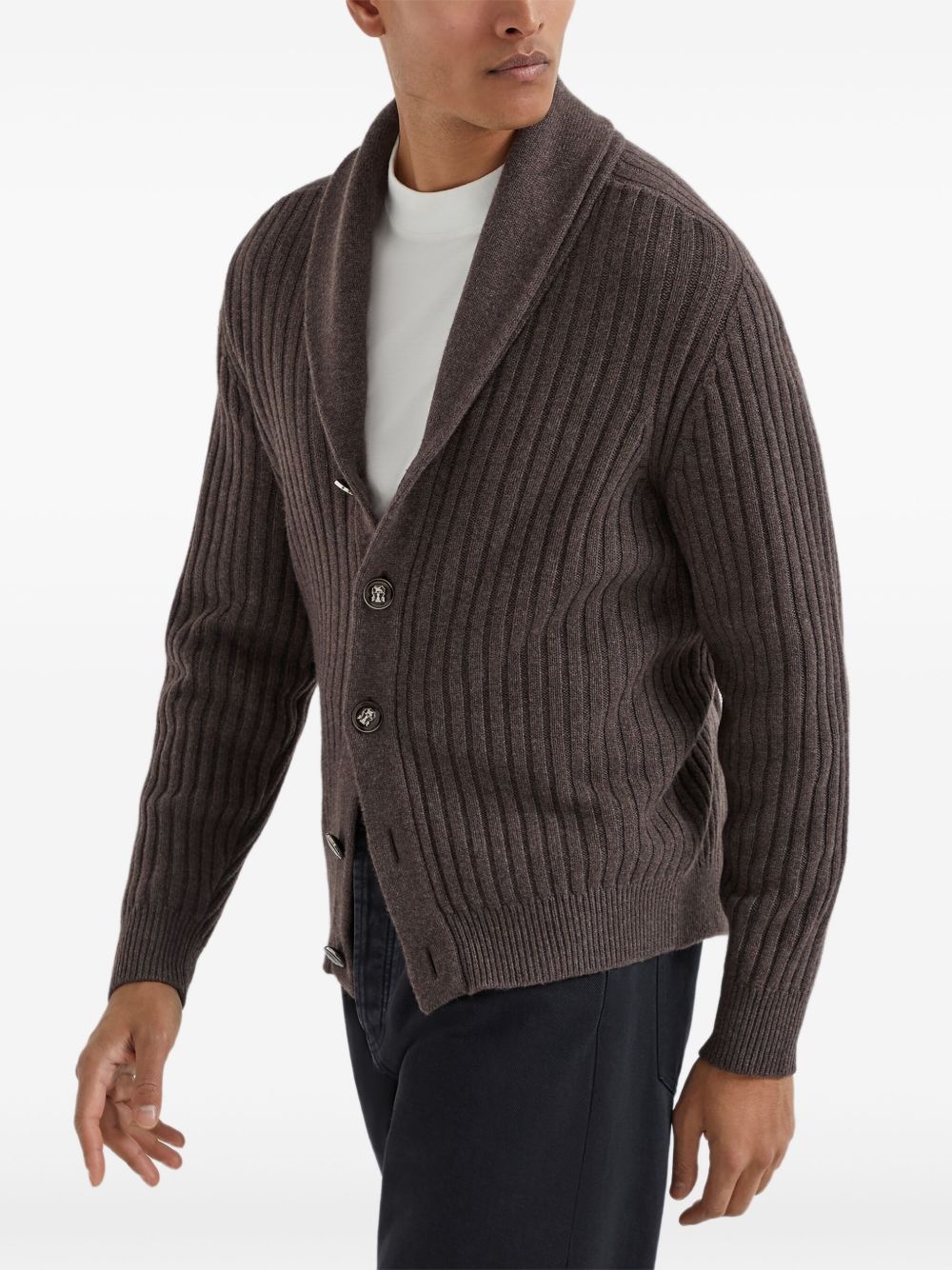 ribbed button-up cardigan - 4