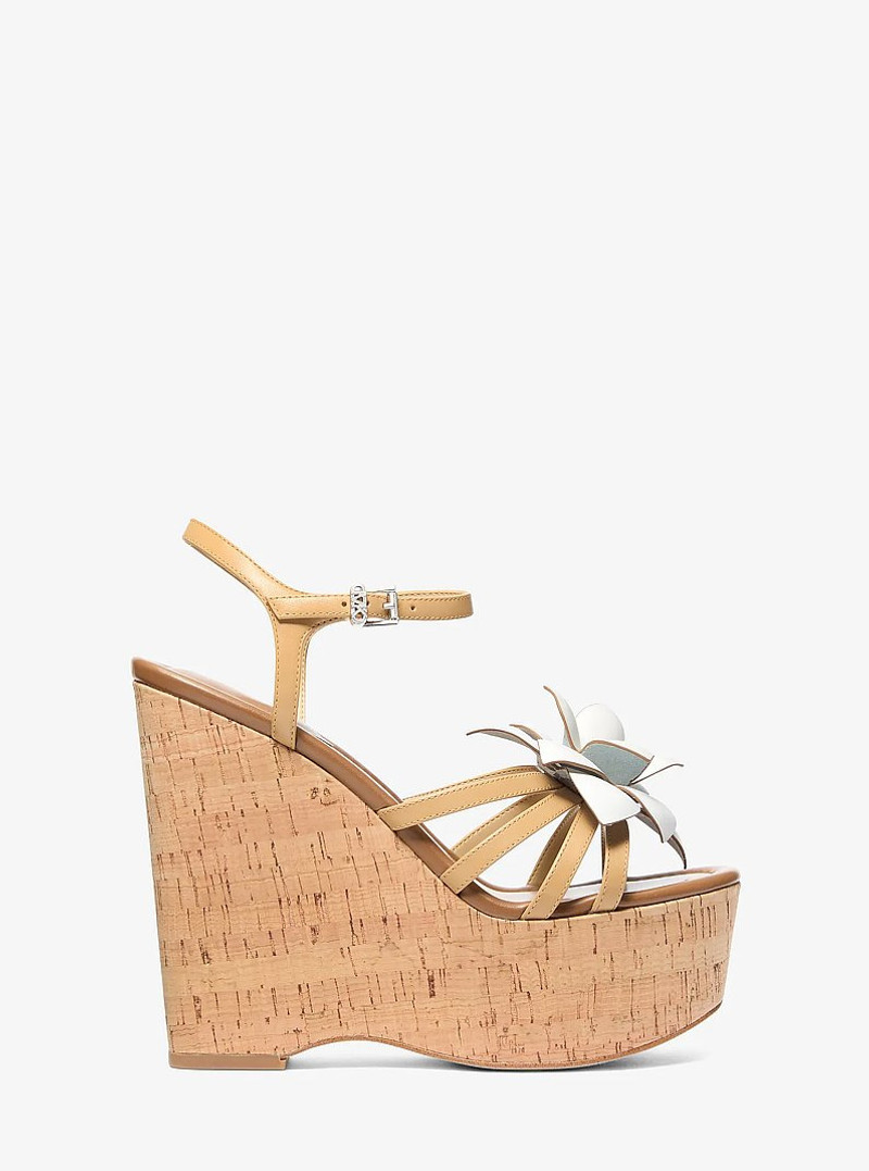 MICHAEL KORS Jacie Floral Embellished Leather Wedge Sandal outlook