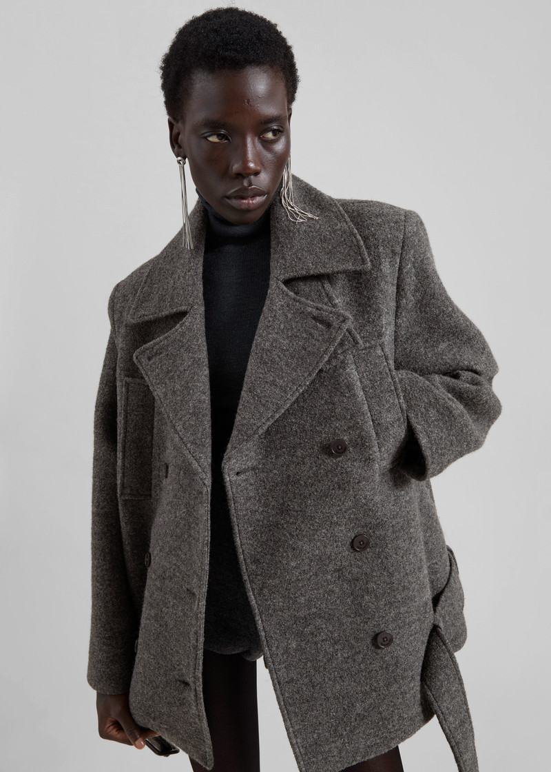 Scothern Brushed Wool Peacoat - Grey Melange 3