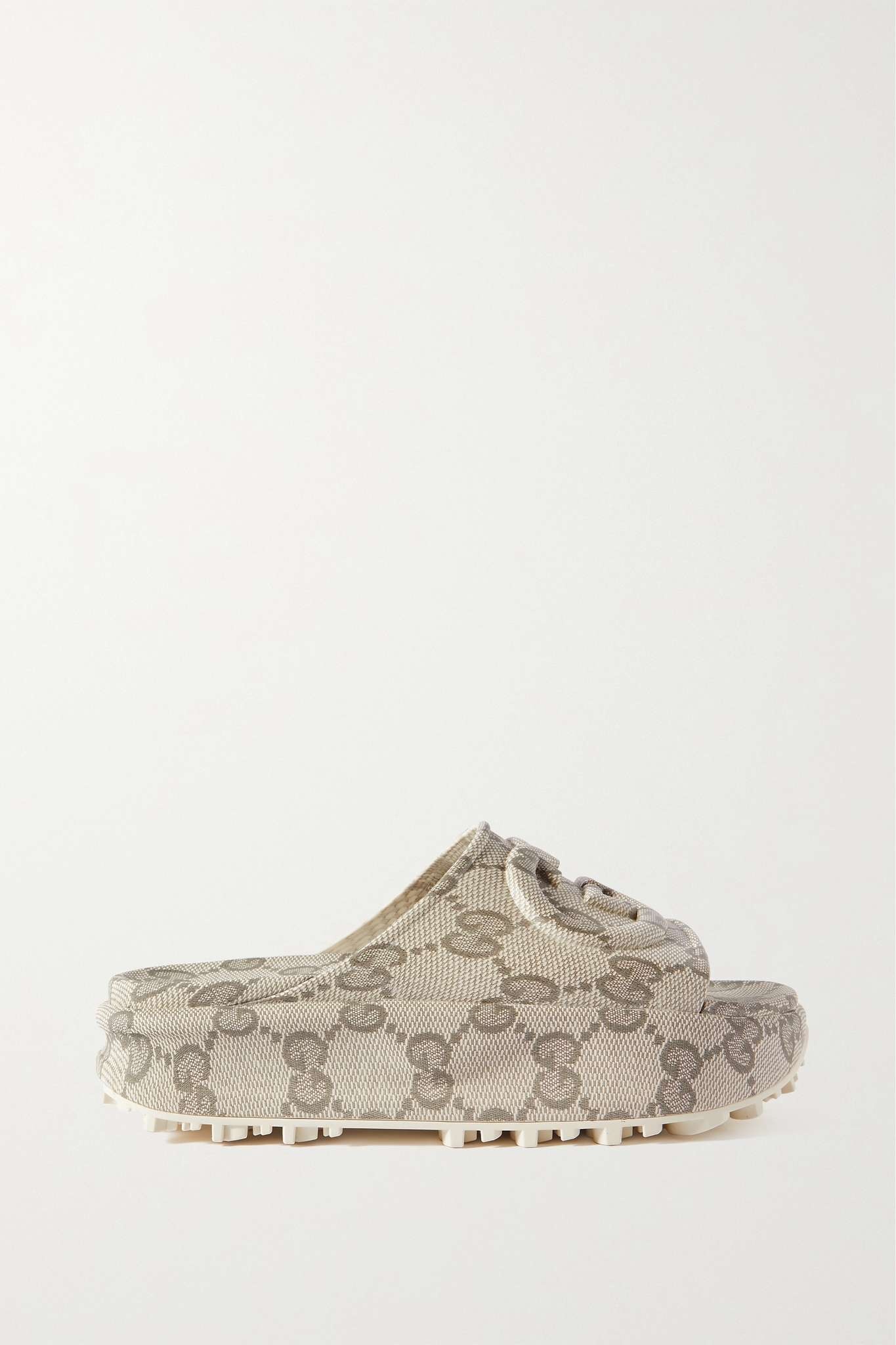 GUCCI Embossed logo-jacquard coated-canvas platform slides
