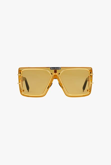Gold-tone metal shield-shaped Wonder Boy sunglasses - 1