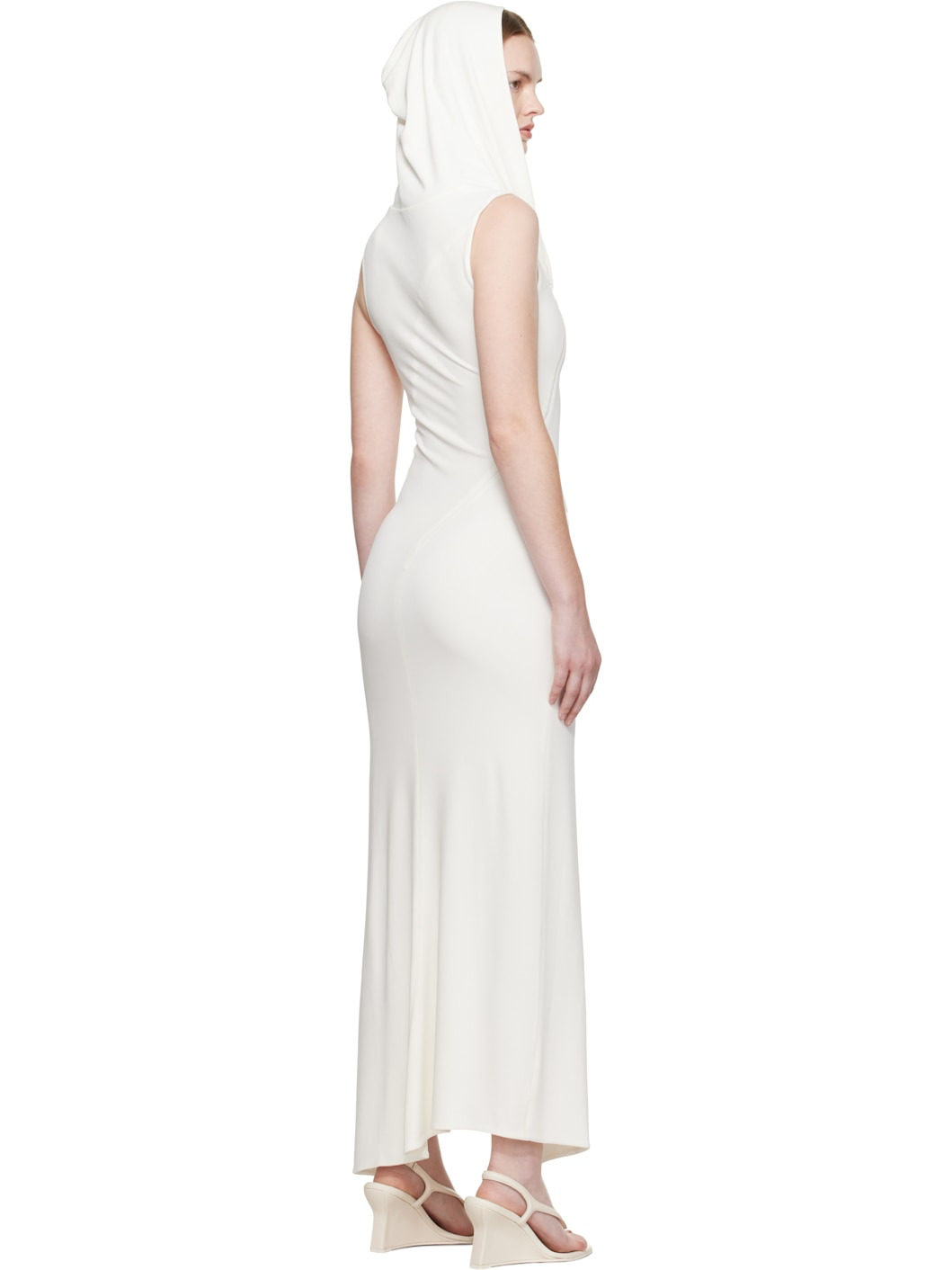 White Hooded Sleeveless Maxi Dress - 3