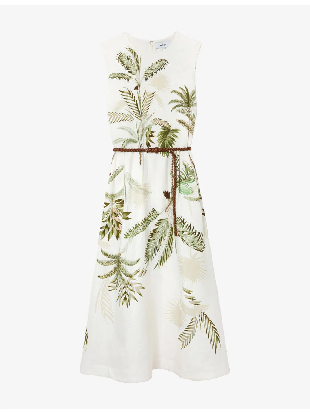Palma Palm-Print Linen Midi Dress - 1