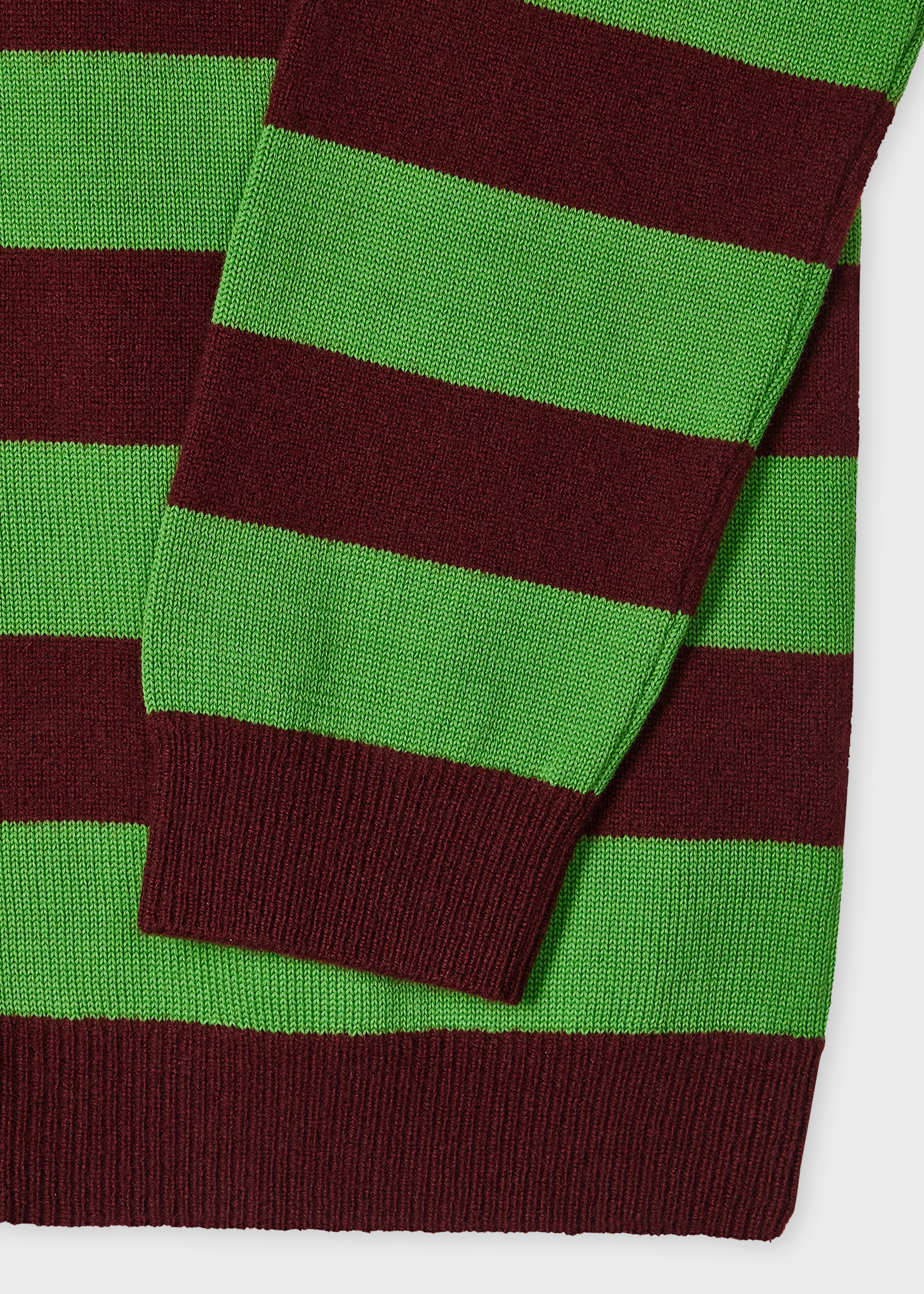 Women's Burgundy and Green Lambswool-Blend Striped Sweater - 3