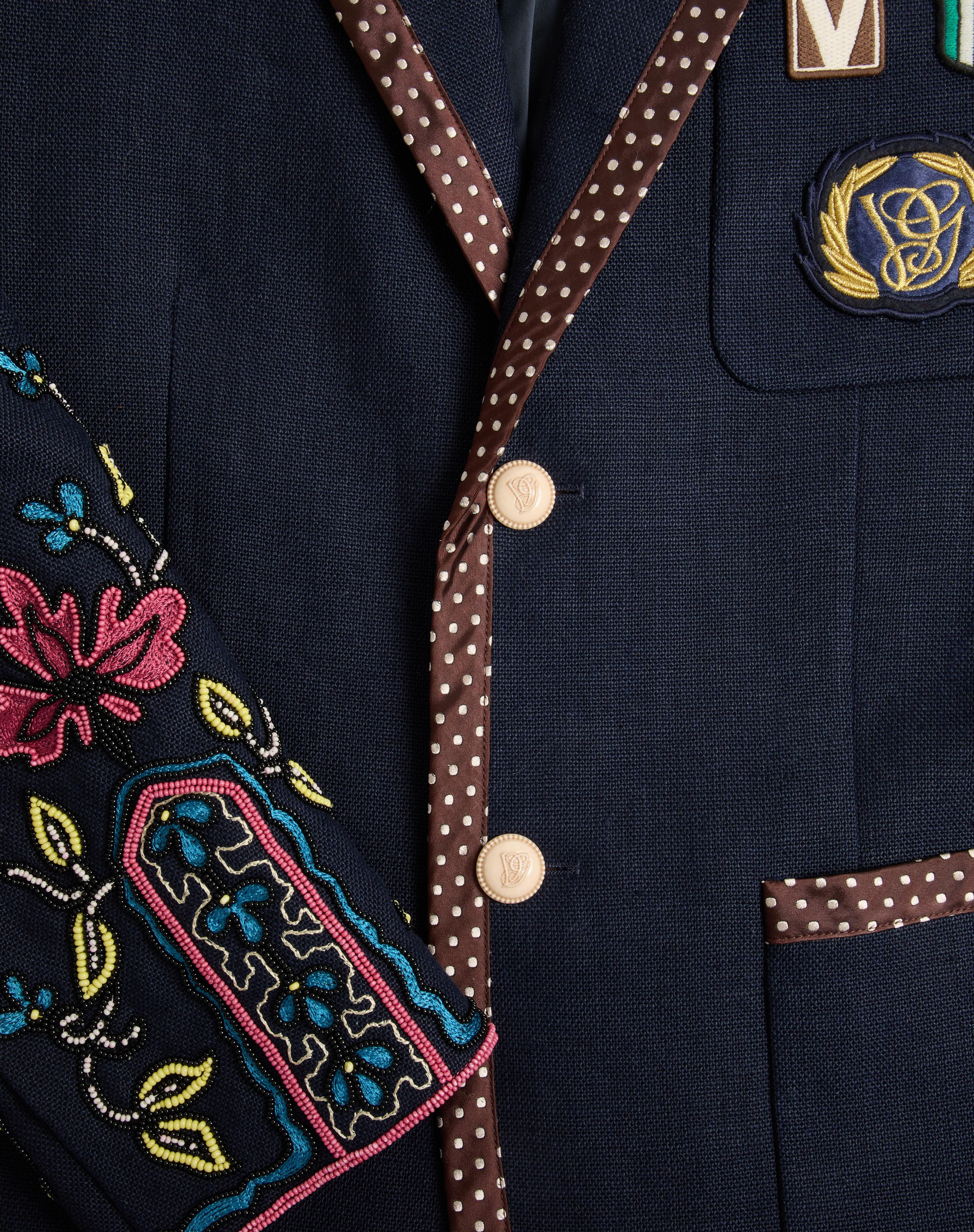 SINGLE-BREASTED LINEN JACKET WITH BEADED EMBROIDERY AND PATCHES - 8