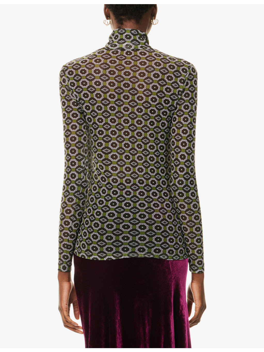 Printed High-Neck Stretch-Woven Top - 4