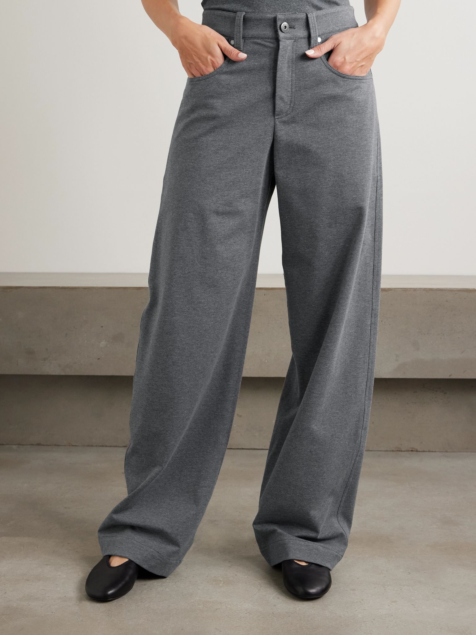 Cotton-blend jersey wide-leg pants Gray - 3