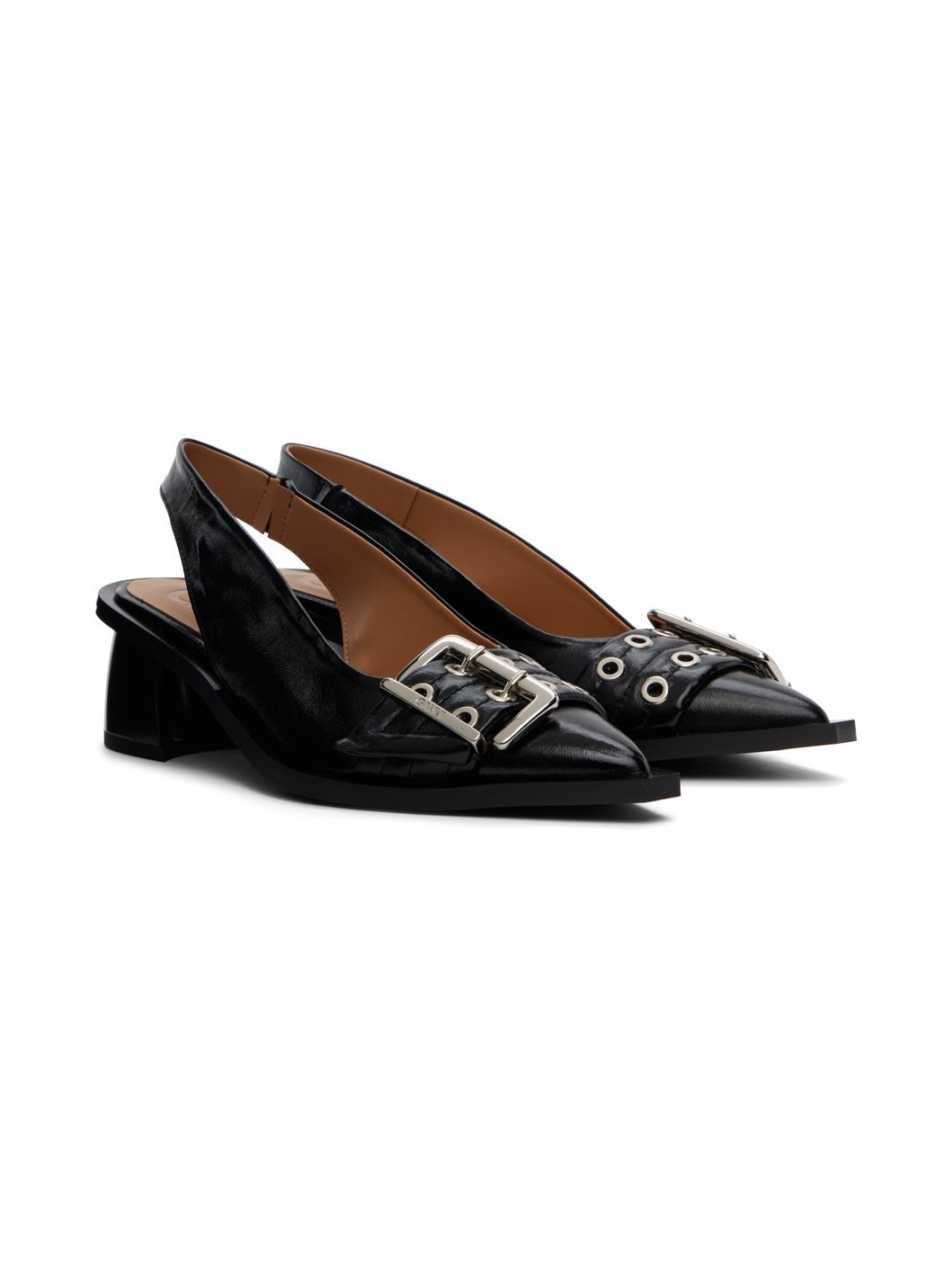 Black Feminine Buckle Slingback Heels - 4