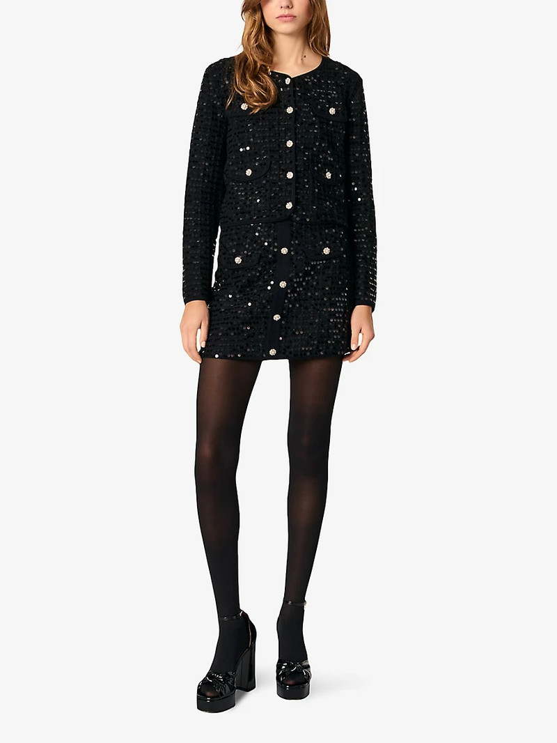maje Sequin-embellished button-down stretch-woven cardigan outlook