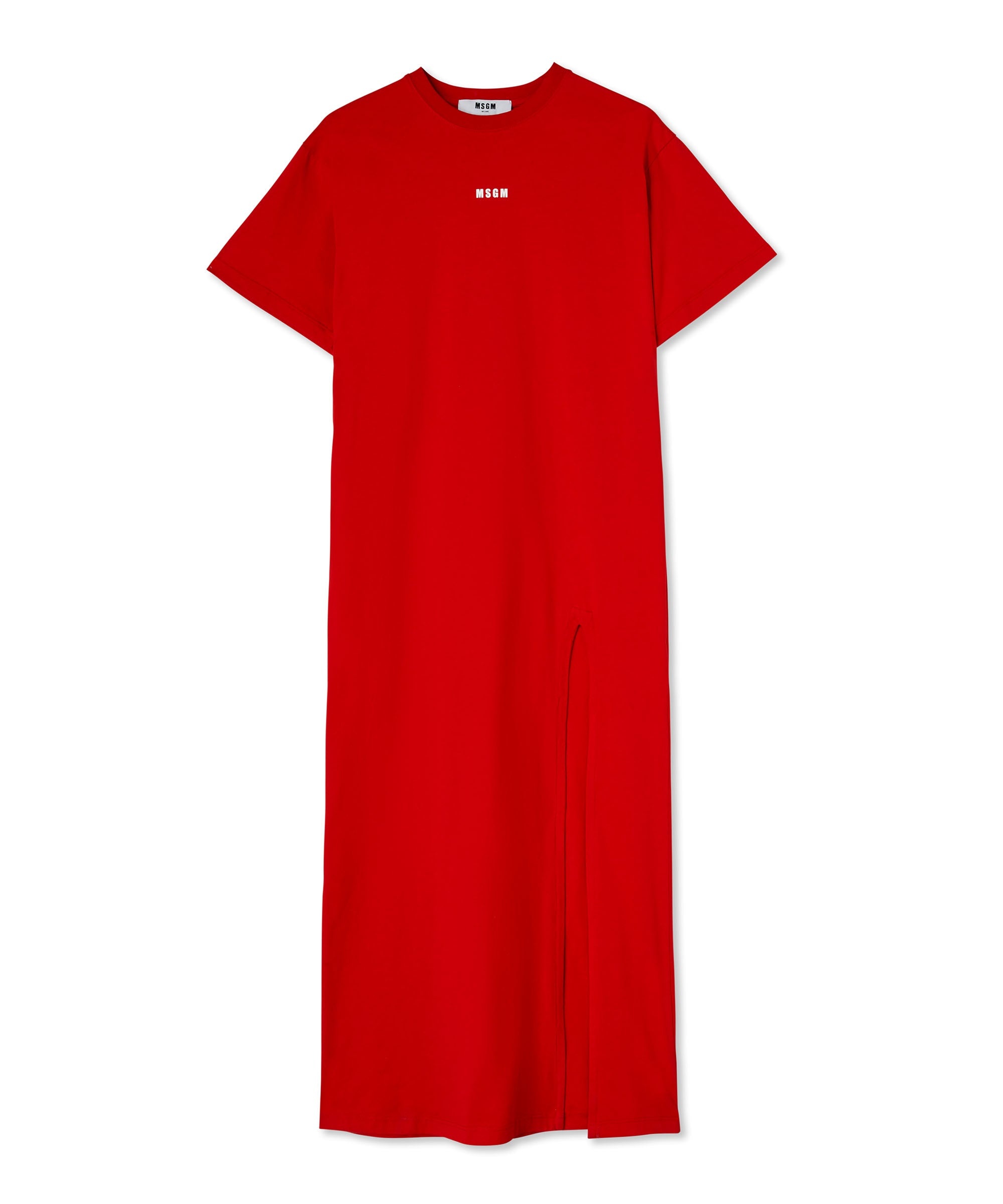 Long cotton dress with side slit and logo - 1