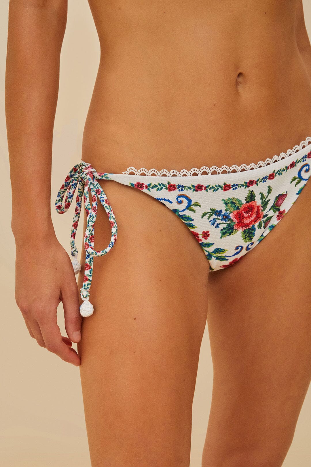 Off-White Flower Tapestry Side Tie Bikini Bottom - 3