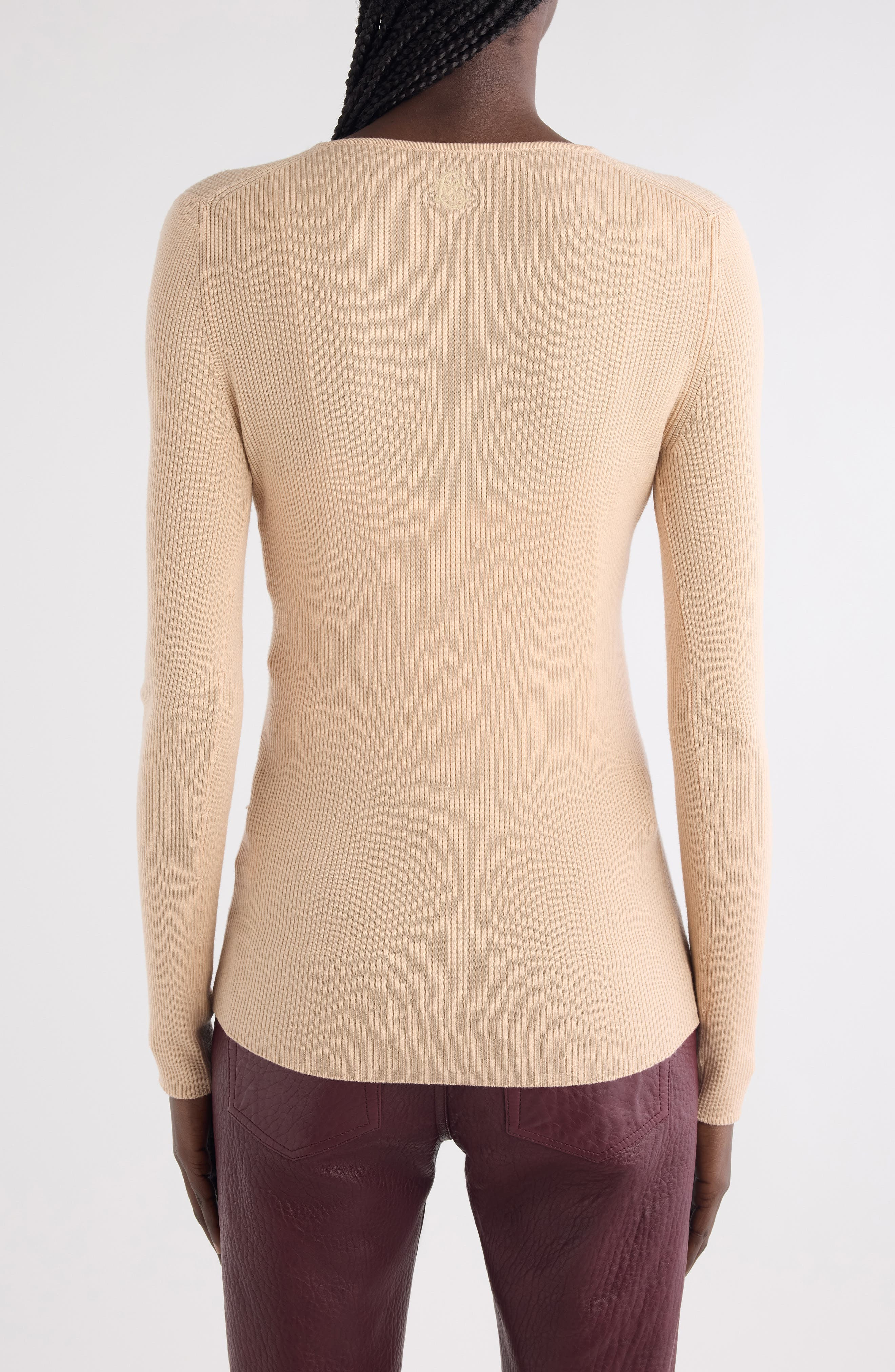 Chloé Fitted Wool Rib Henley Sweater in 6I6 Honey Pink at Nordstrom - 3
