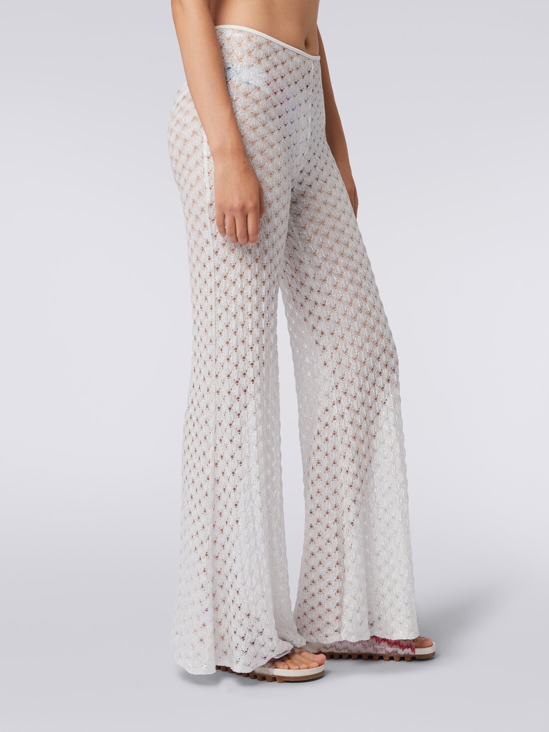 Lace-effect cover up trousers with flared hem - 5