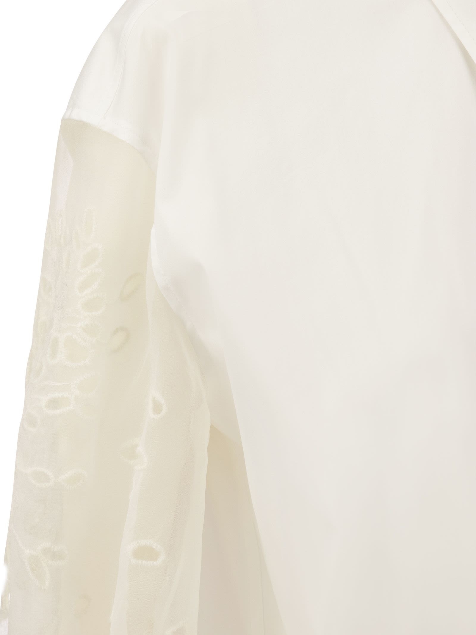 Brunello Cucinelli Women Stretch Cotton Poplin Shirt With Crispy Silk Broderie Anglaise Sleeve - 4