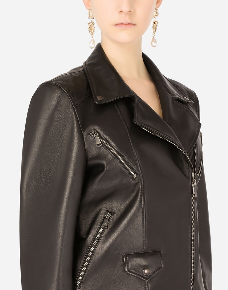 Nappa leather biker jacket with DG crystal embellishment - 4