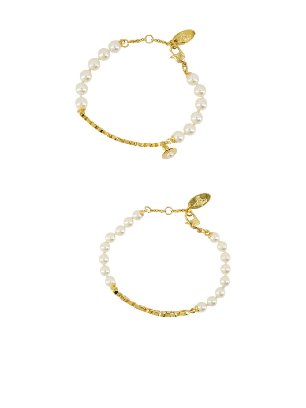Amelia pearl-embellished brand name bracelets (set of two) - 1