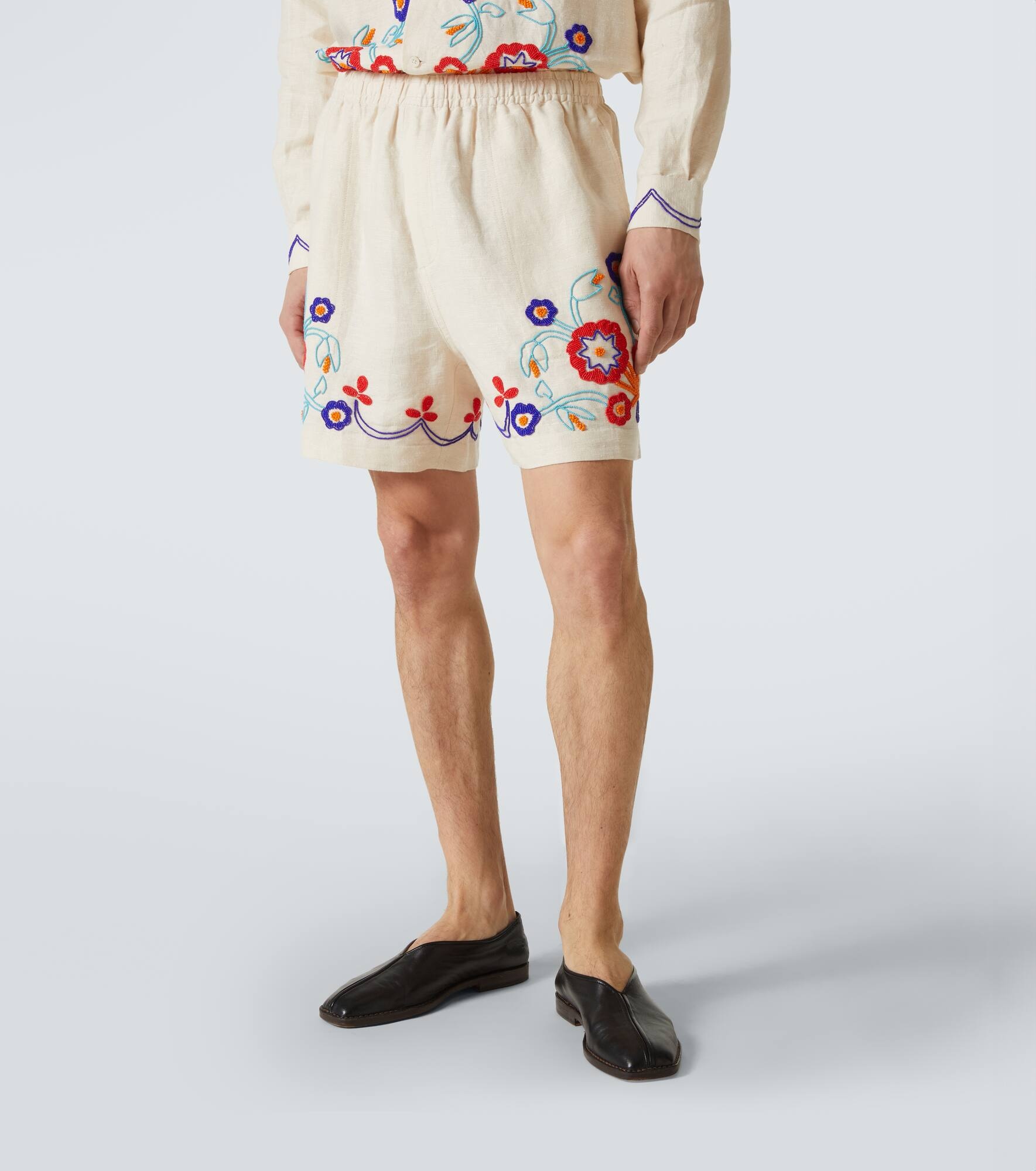 Garden Party beaded linen shorts - 3