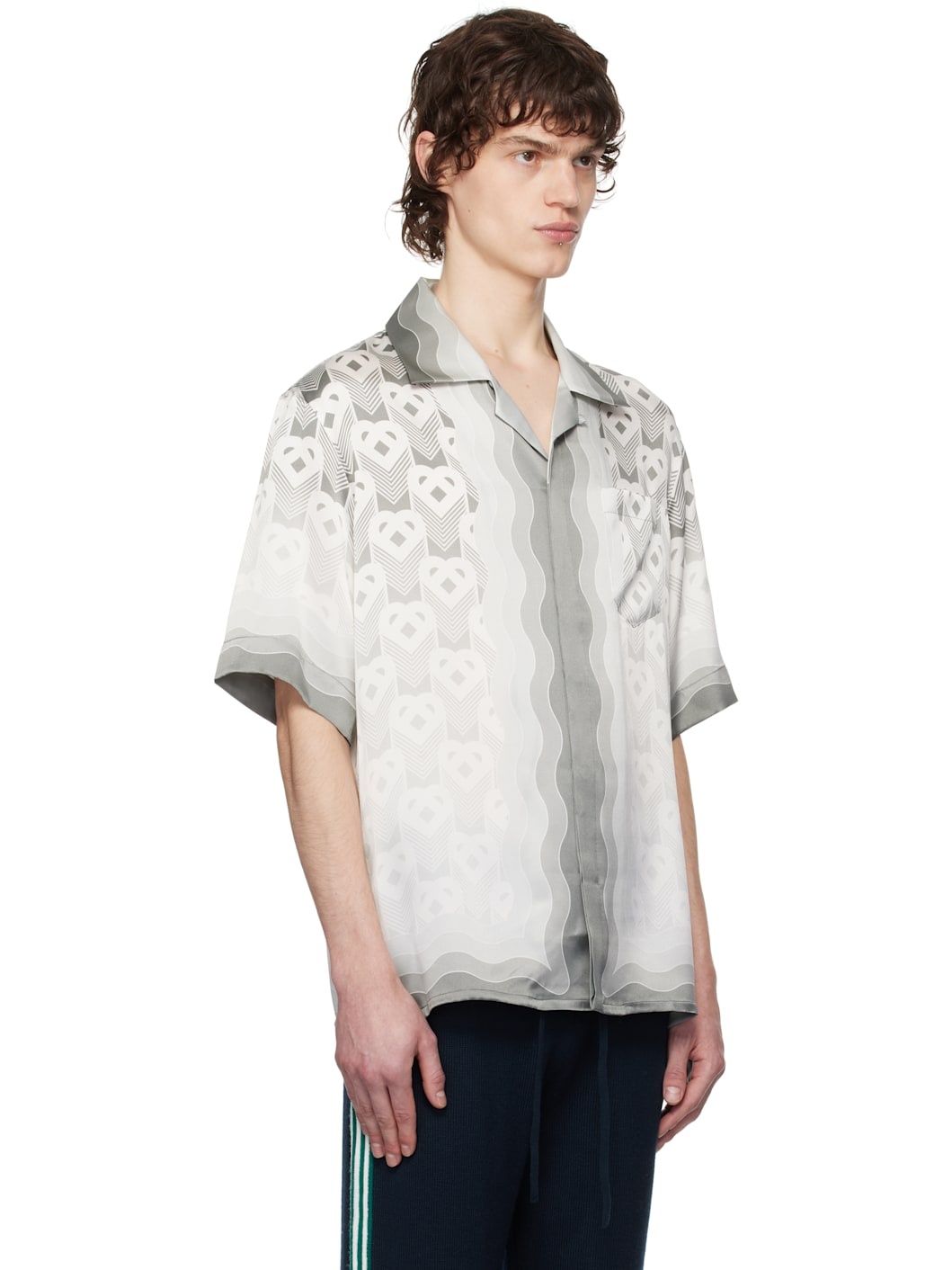 Gray Gradient Heart Monogram Silk Shirt - 2