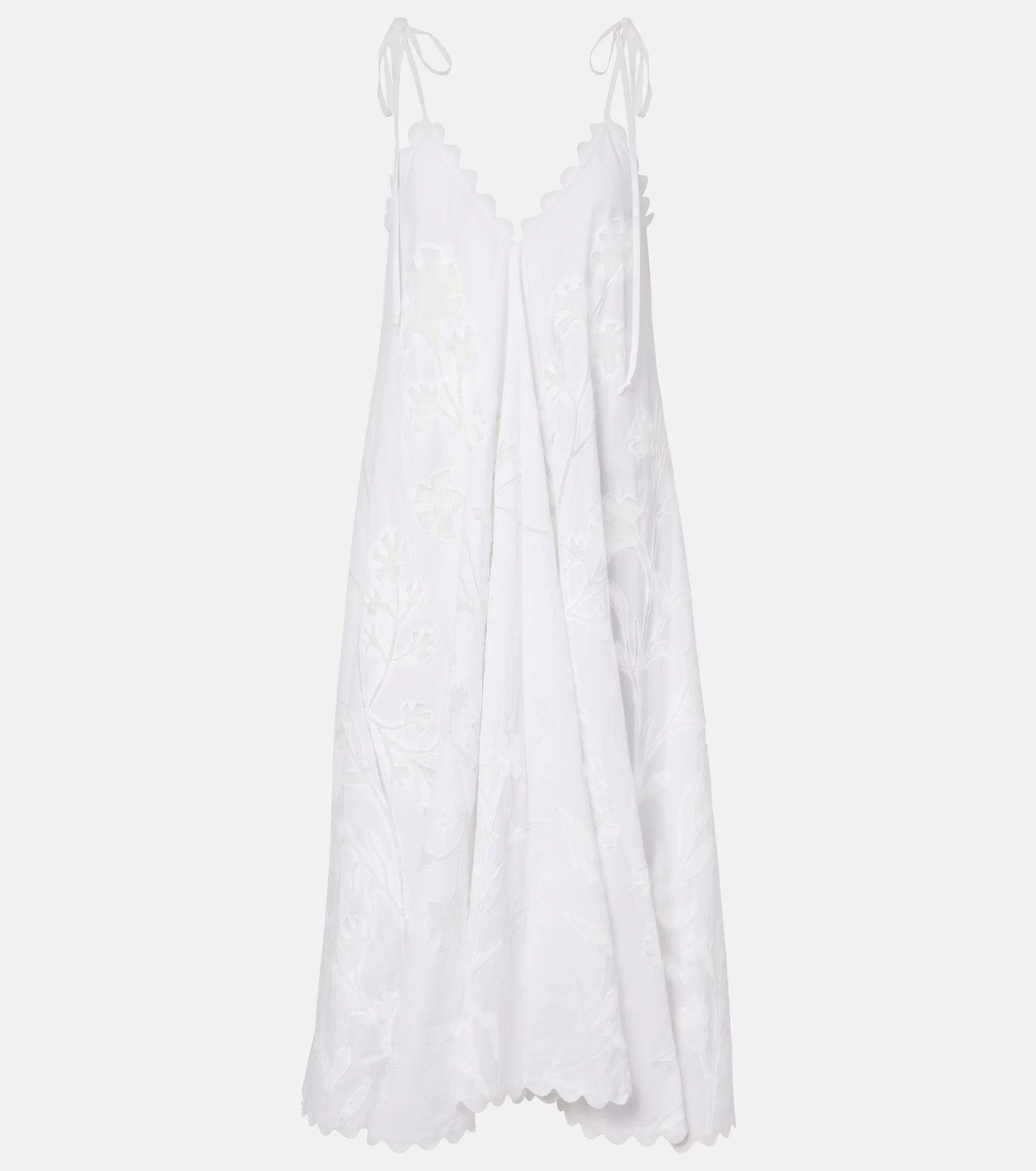 Embroidered scalloped cotton midi dress - 1