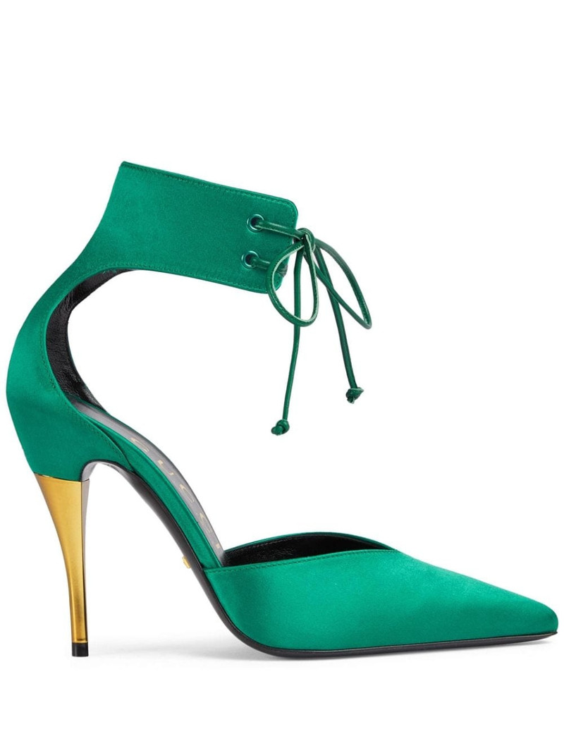 lace-up satin pumps - 1