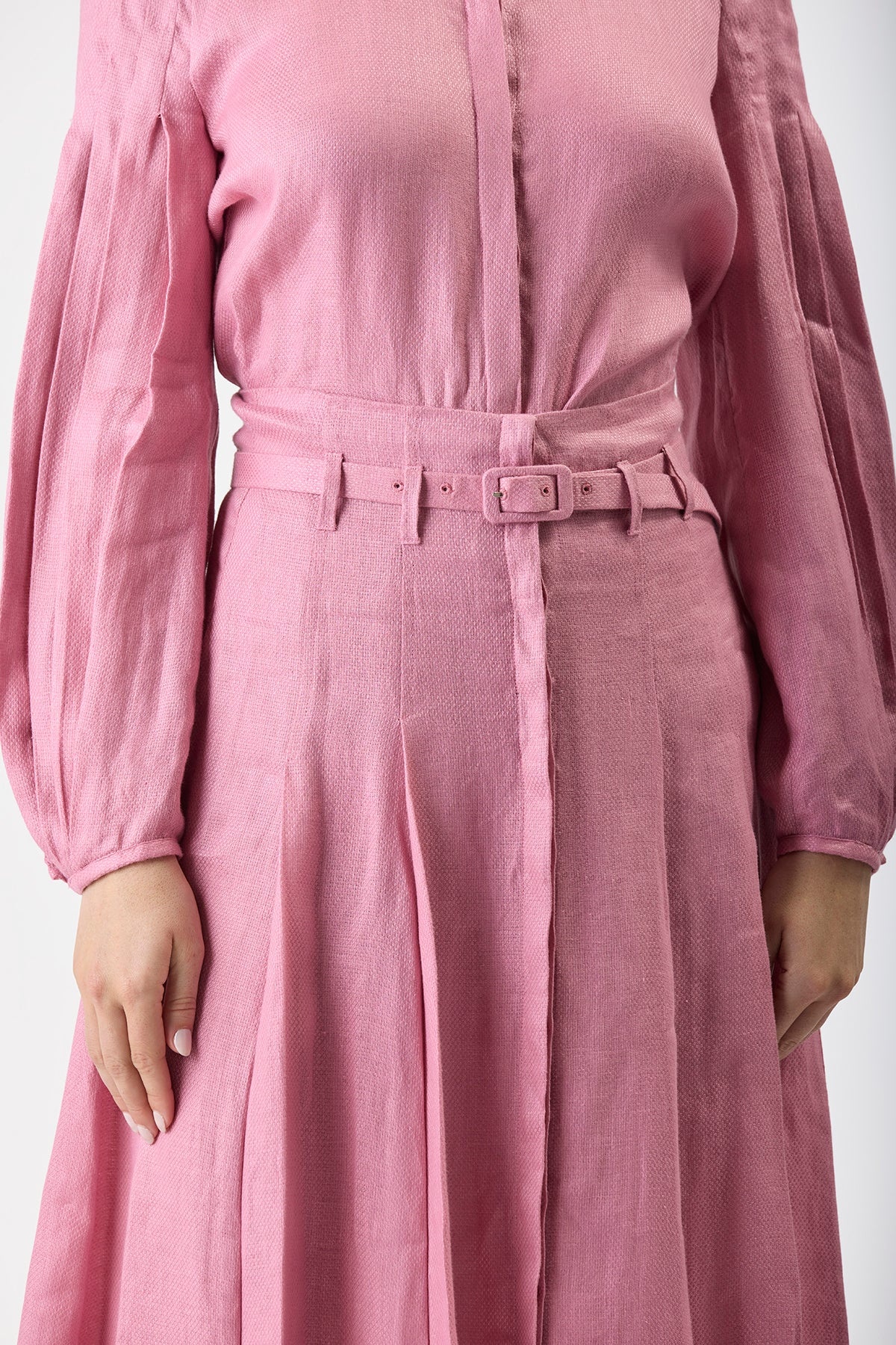 Dugald Pleated Skirt in Rose Quartz Aloe Linen - 5