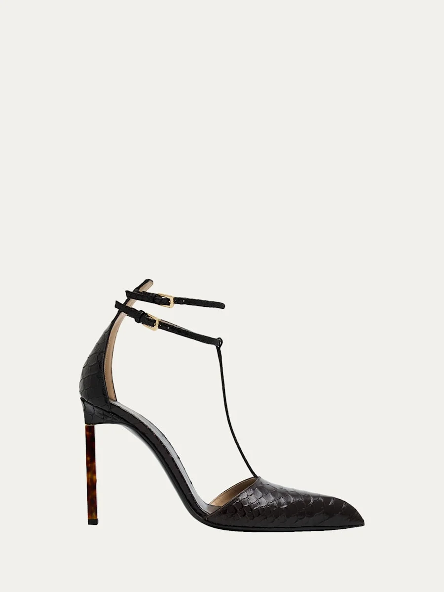 Python-Effect Stiletto T-Strap Pumps - 1