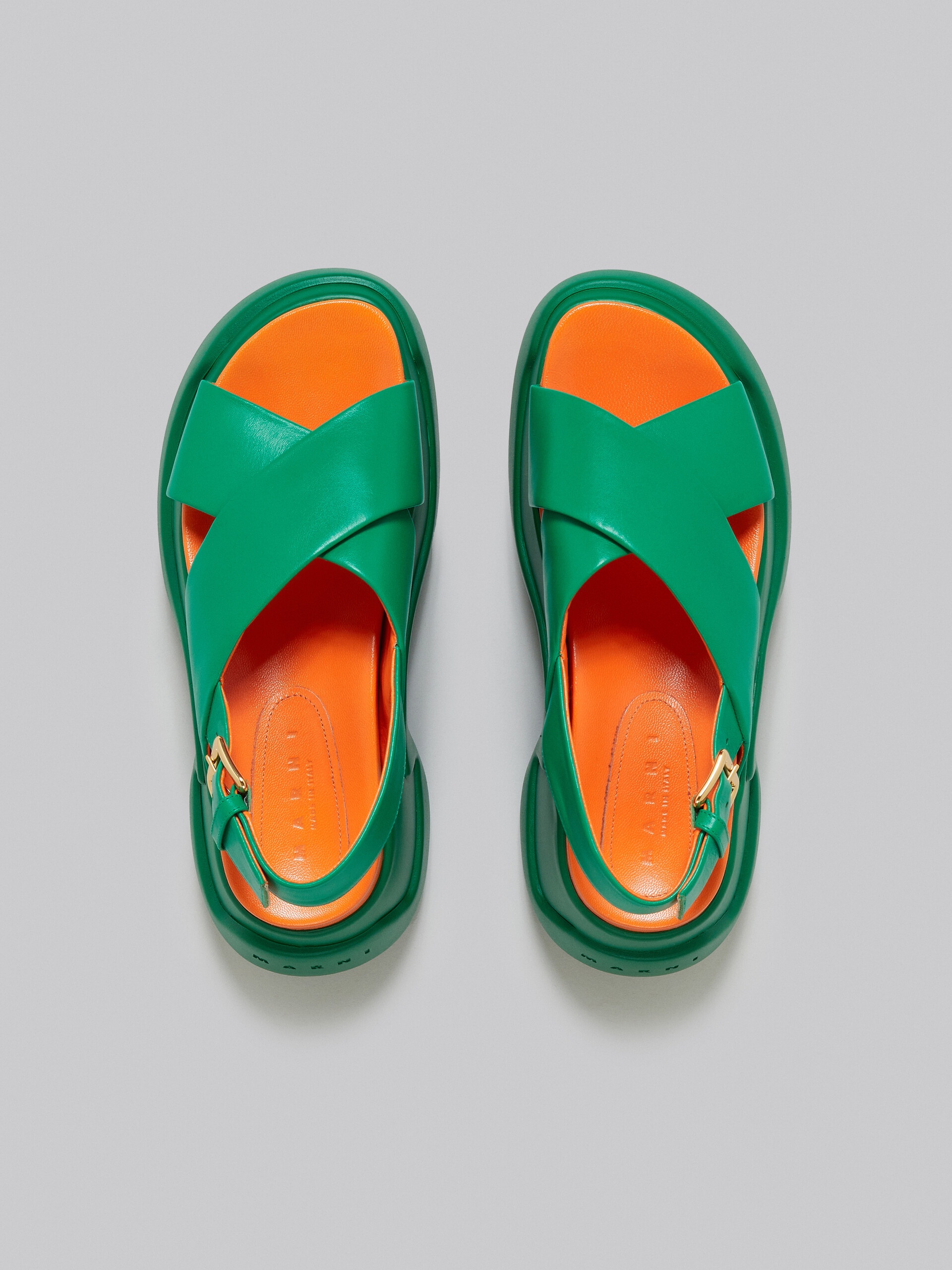 GREEN LEATHER CRISS-CROSS SANDAL - 4
