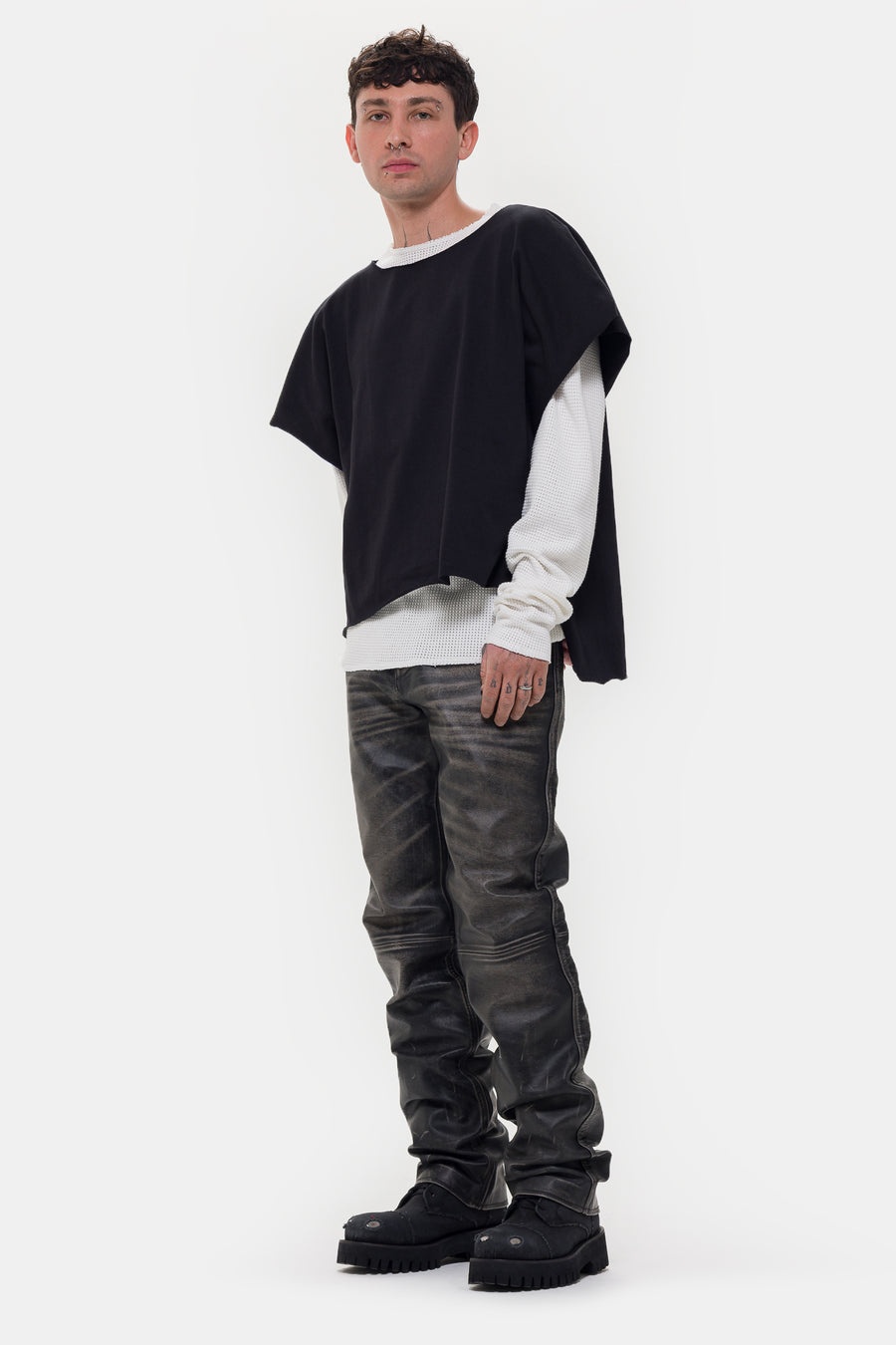 424 Leather Five Pocket Pant in Black - 2