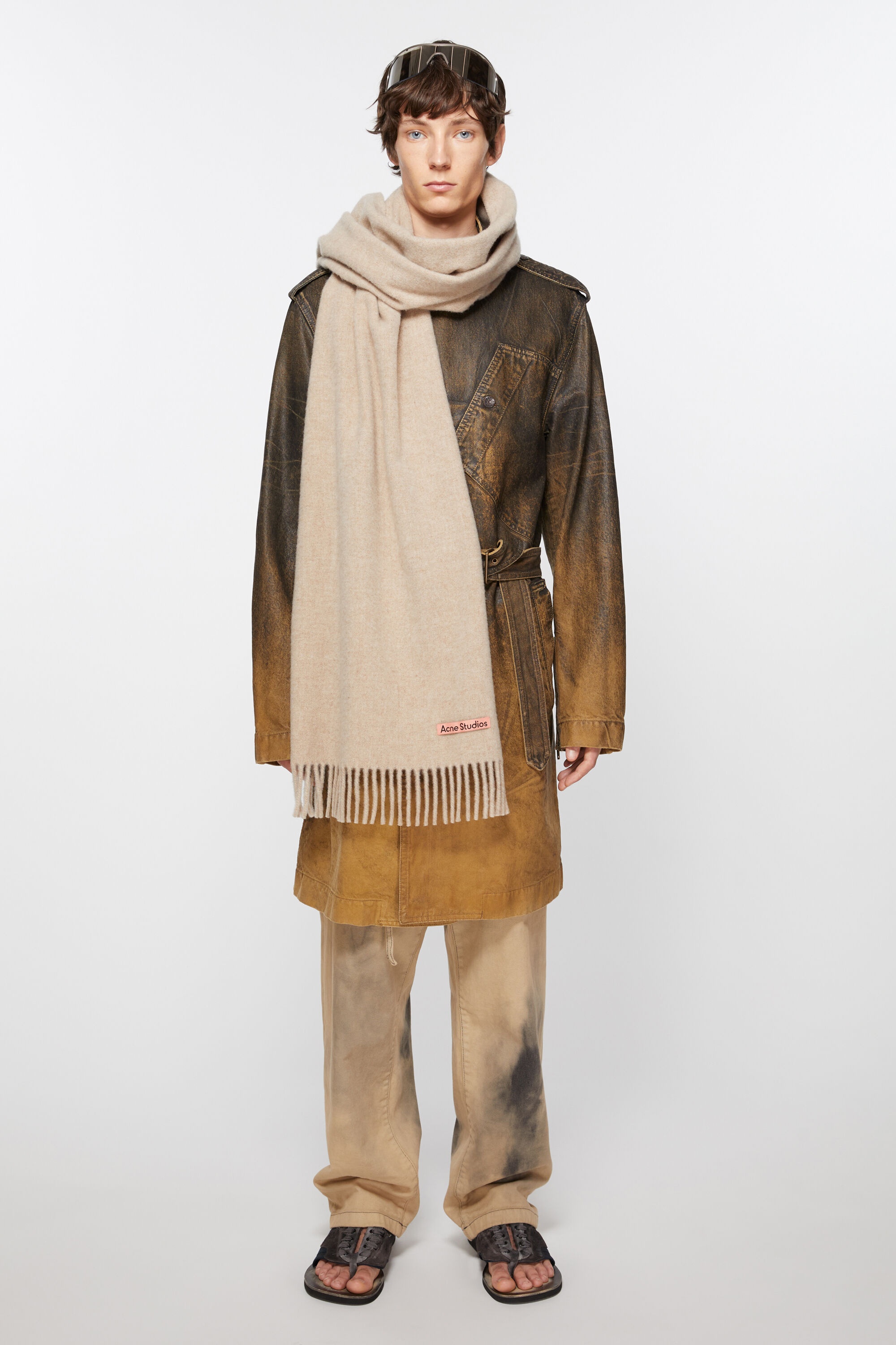 Fringe wool scarf - oversized - Oatmeal melange - 3