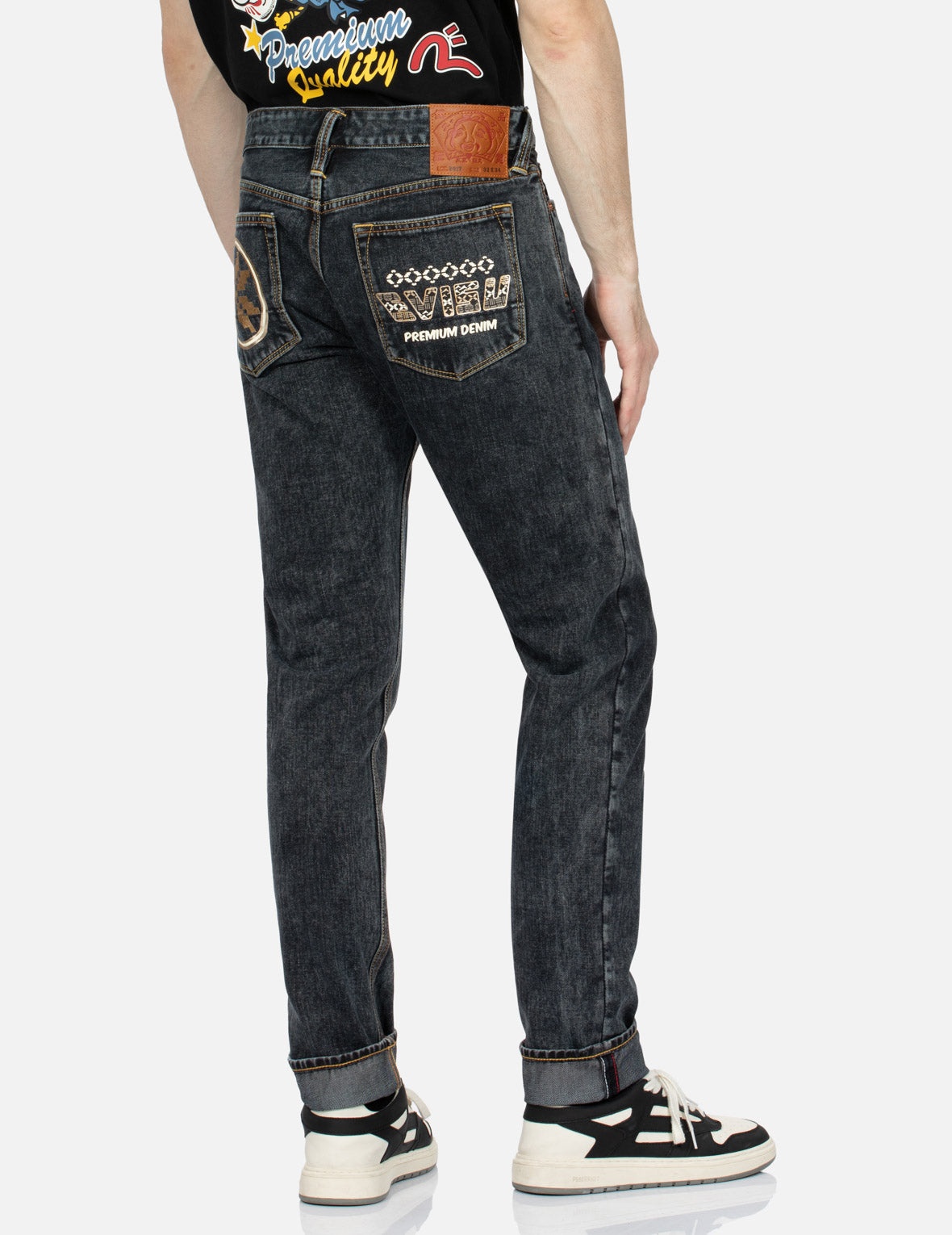 Fair Isle Pattern Kamon and Logo Print Carrot Fit Jeans #2017 - 7