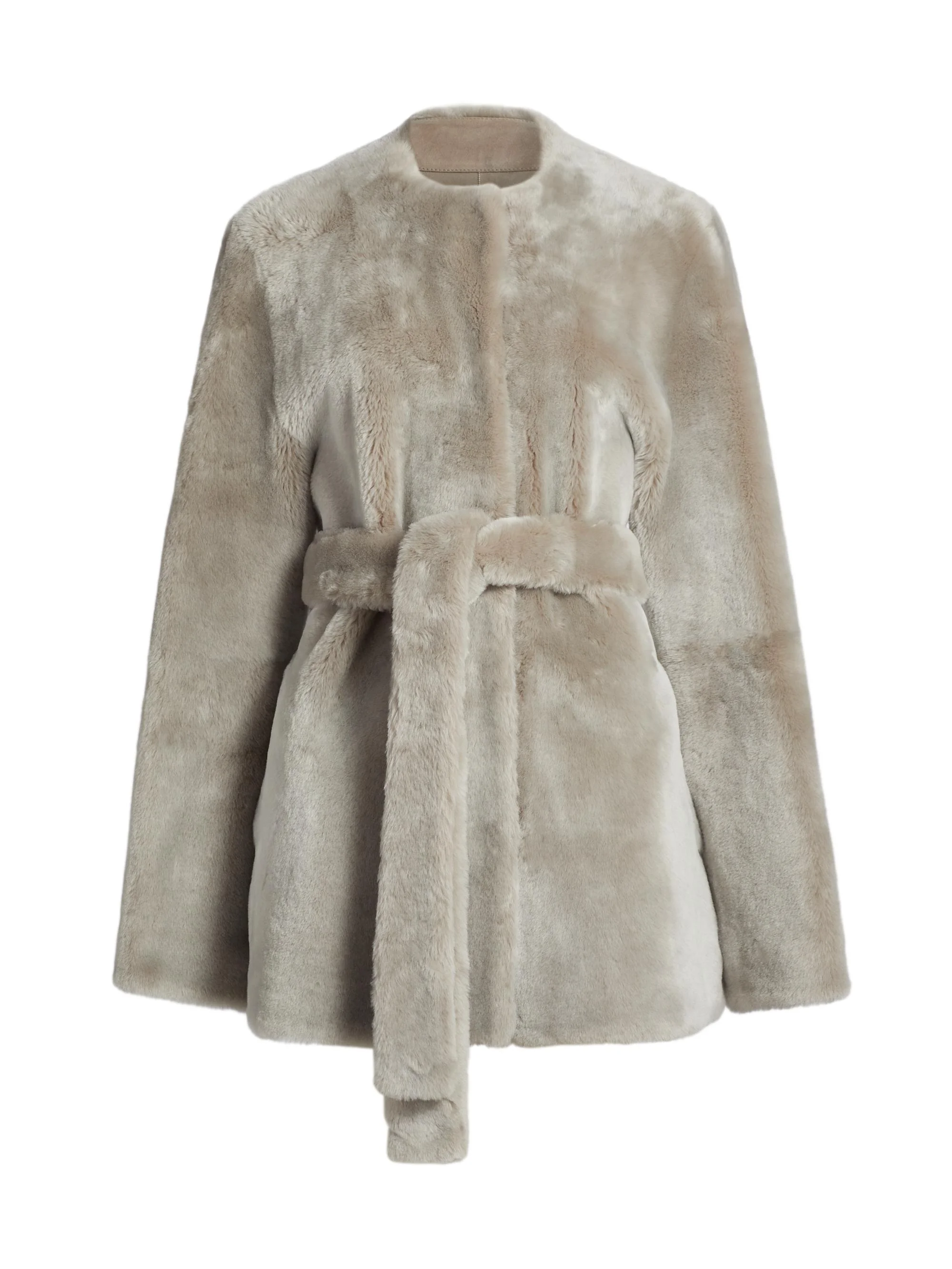 Women's Plush Shearling Tie-Waist Jacket - Grey - 1