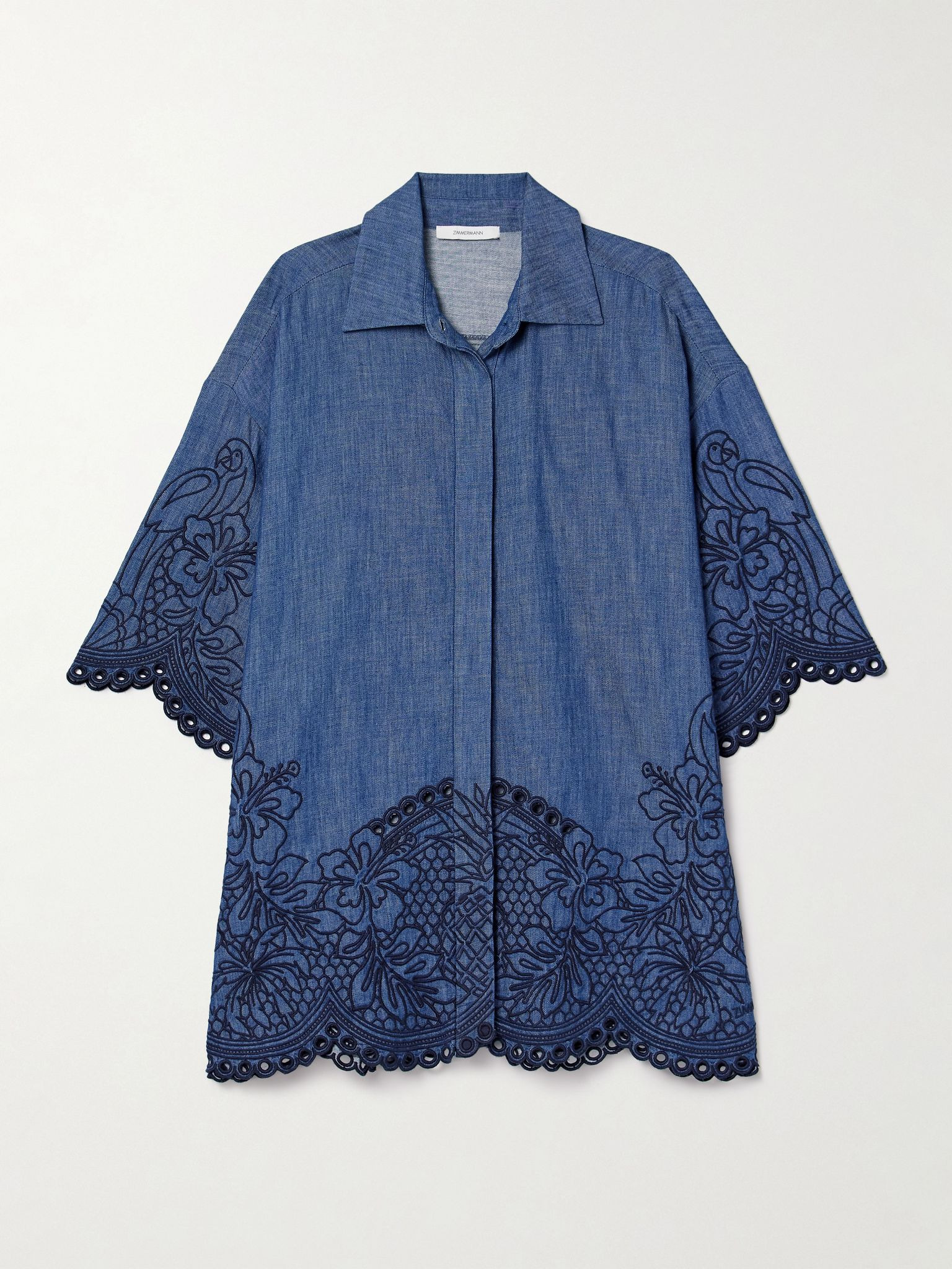 Coco embroidered cotton-chambray shirt Blue - 1