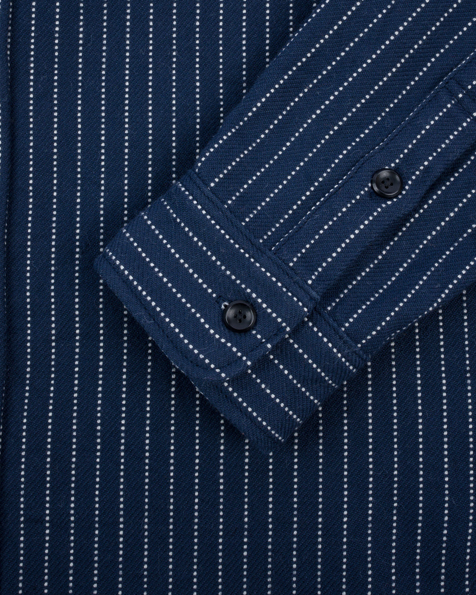 IHSH-402-NAV 12oz Ultra Heavy Flannel Chalk Stripe Work Shirt - Navy - 9