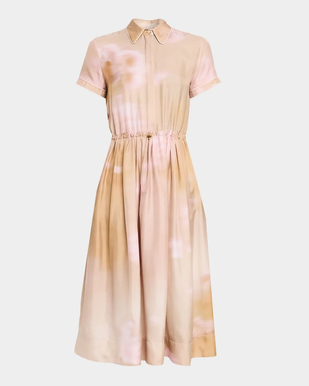 Drawcord Mottled-Print Silk Midi Dress - 1