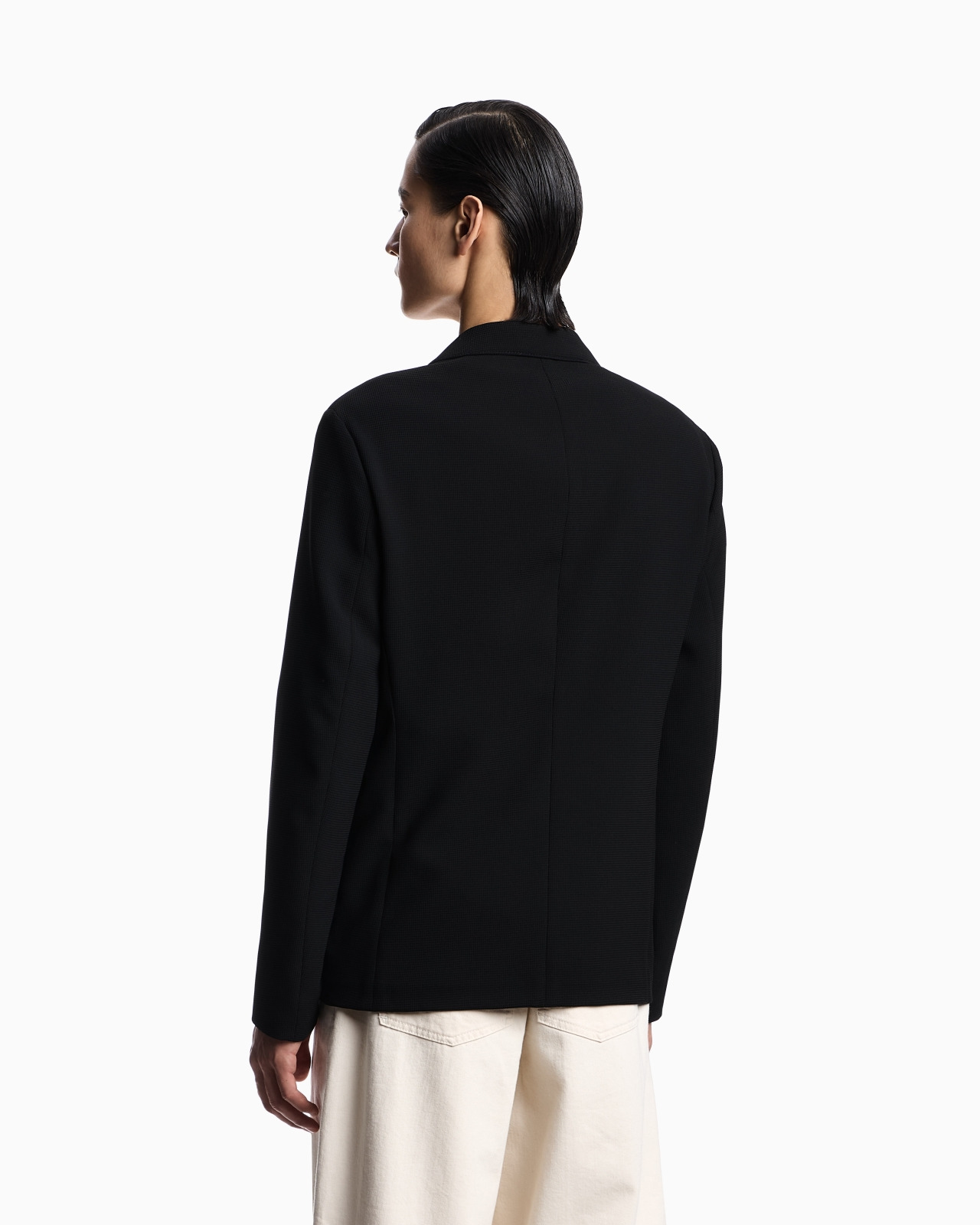 ICON SINGLE-BREASTED JACKET IN PIQUÉ-EFFECT MICRO-TEXTURED CRÊPE JERSEY - 3