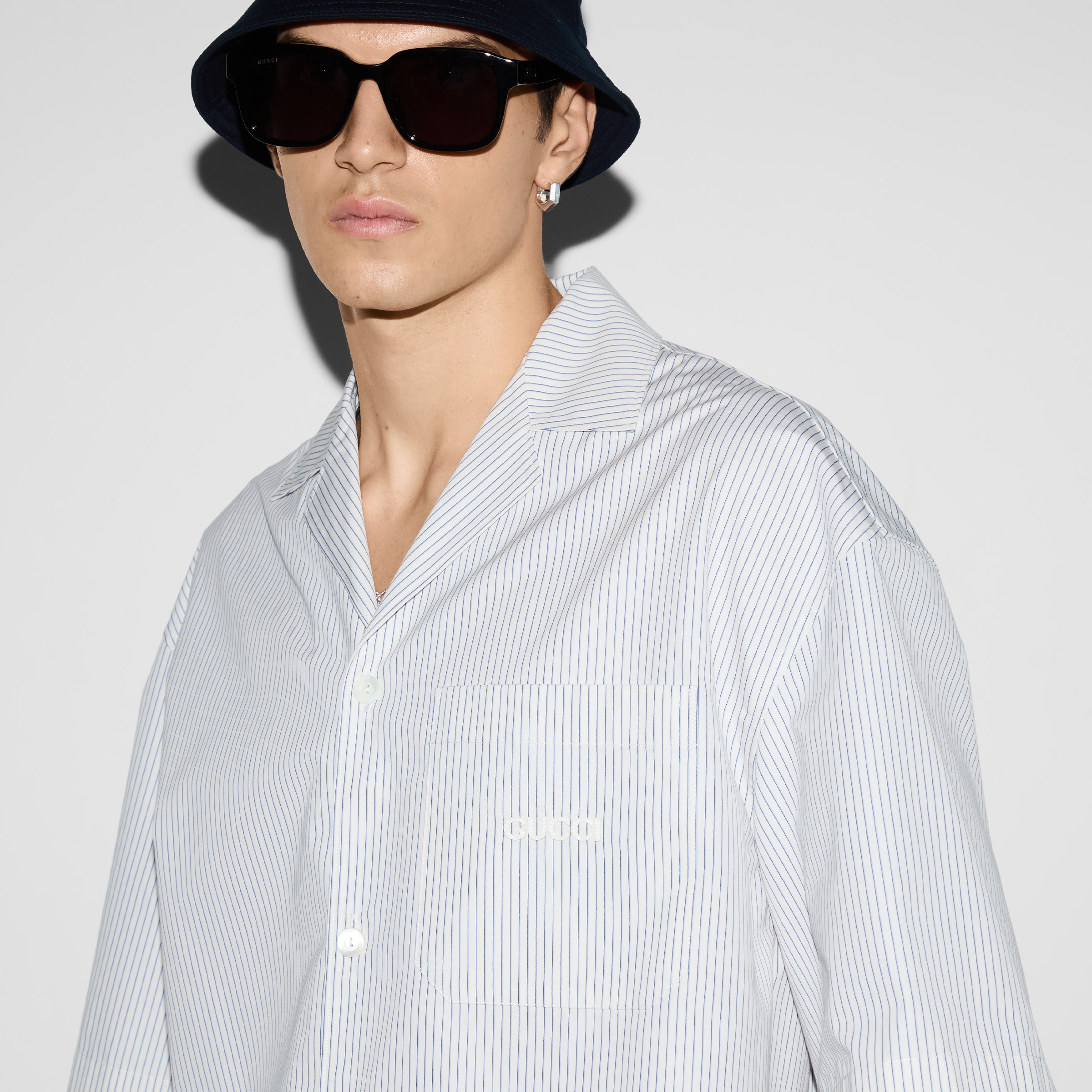 Embroidered striped cotton shirt - 5