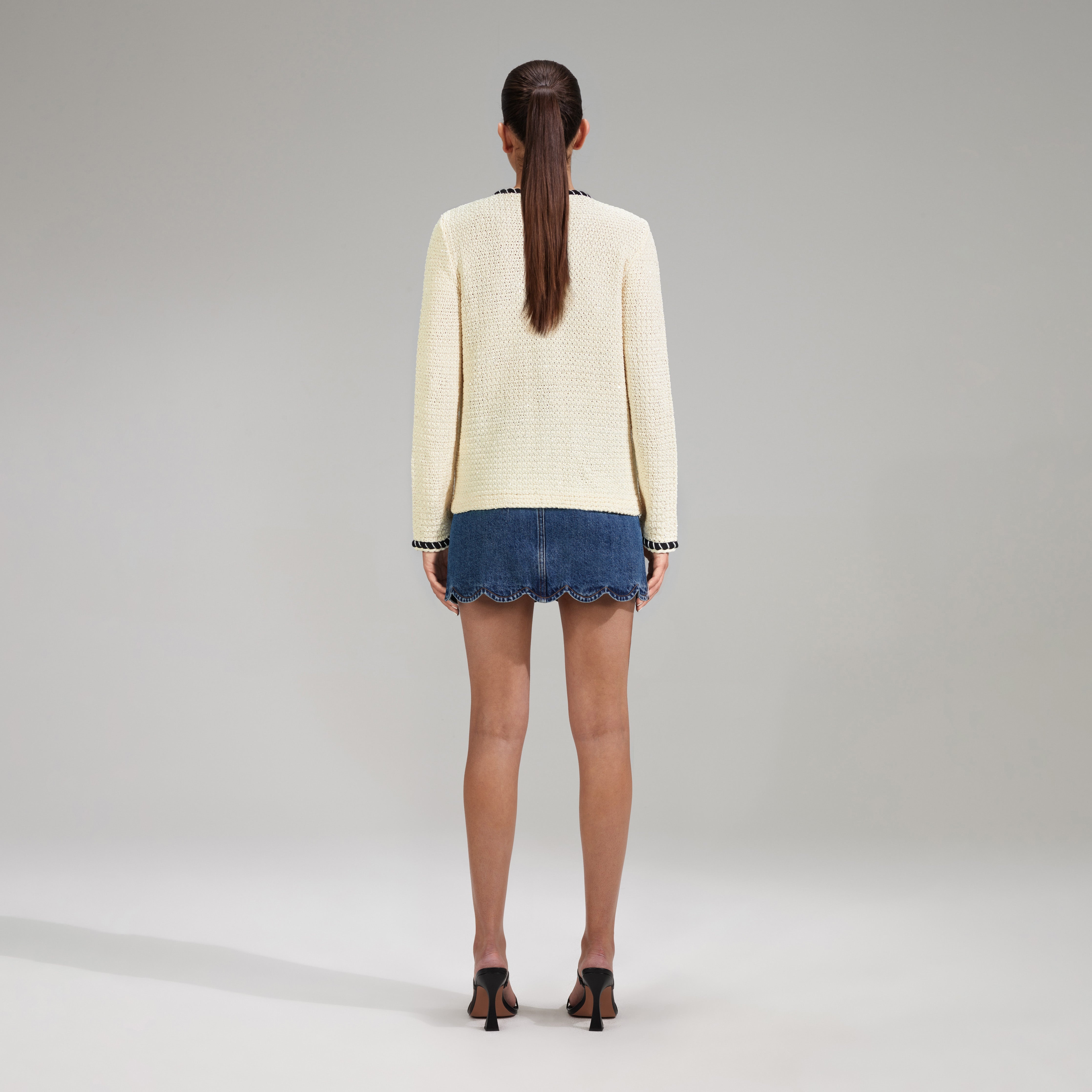 Cream Sequin Knitted Cardigan - 3