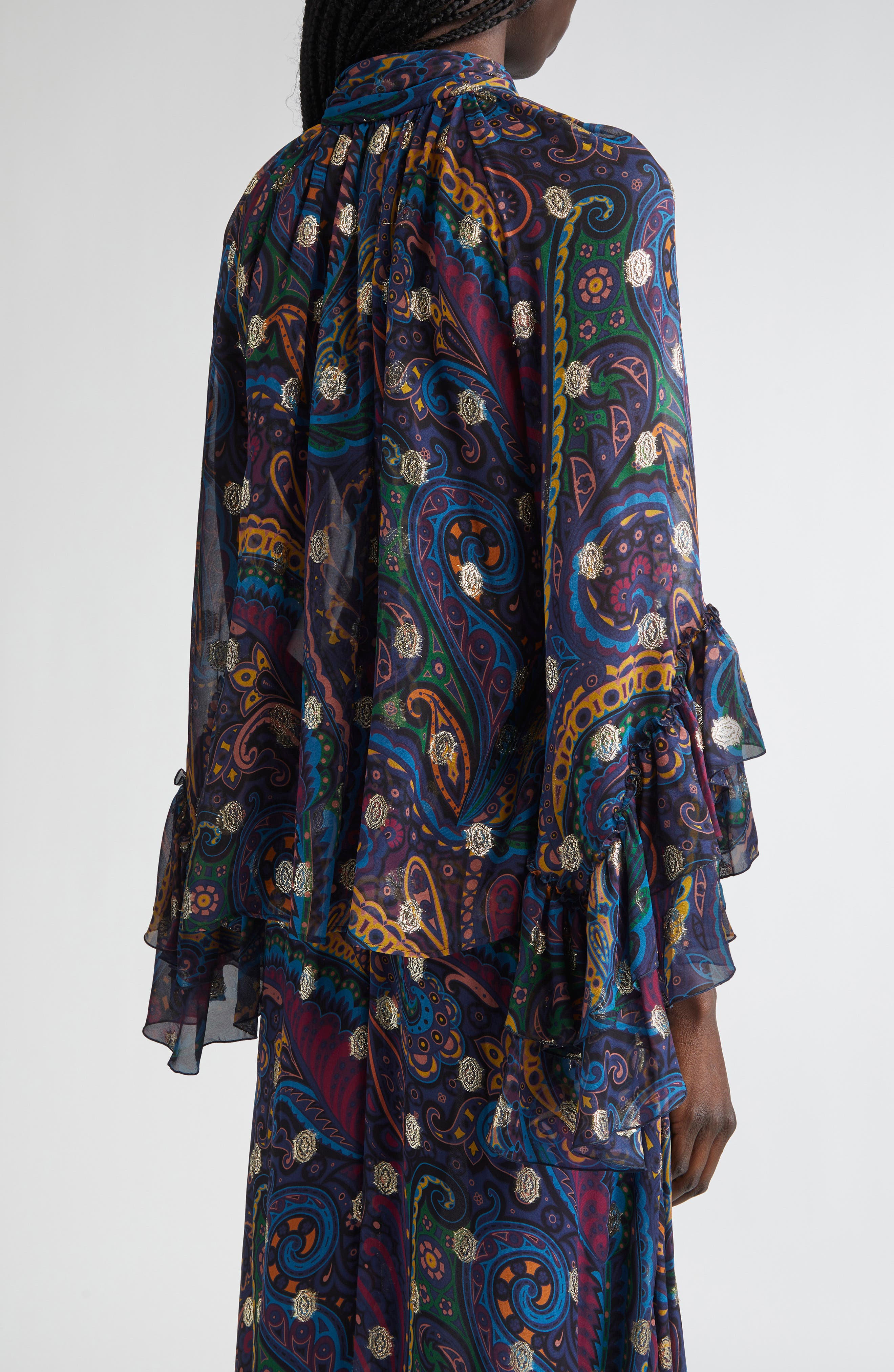 Etro Metallic Paisley Silk Shirt in Stampa F.do Blu at Nordstrom - 3