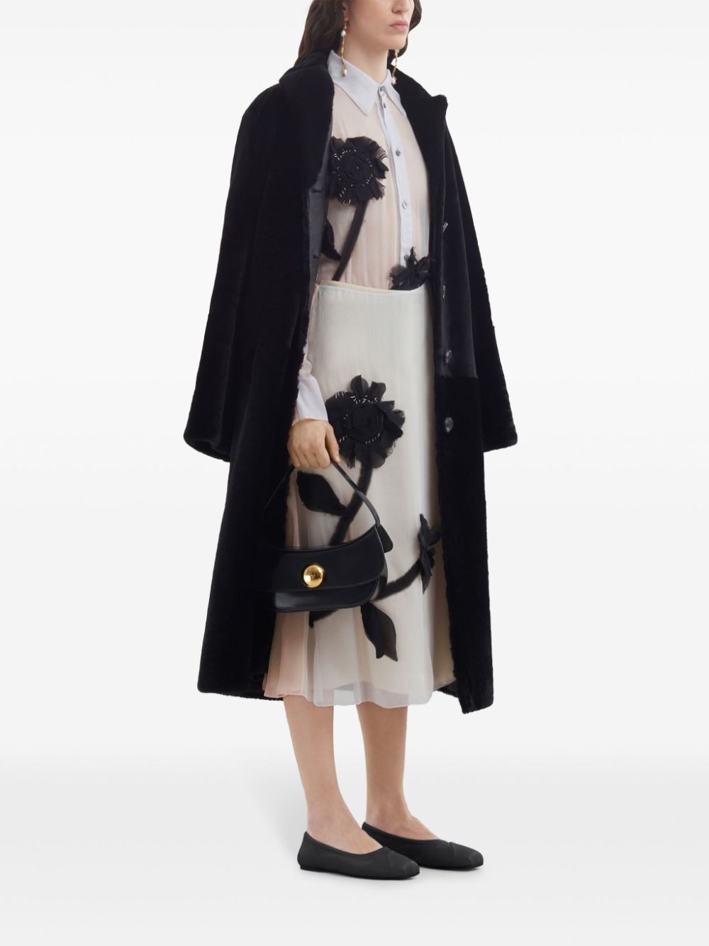 single-breasted faux-fur coat - 2