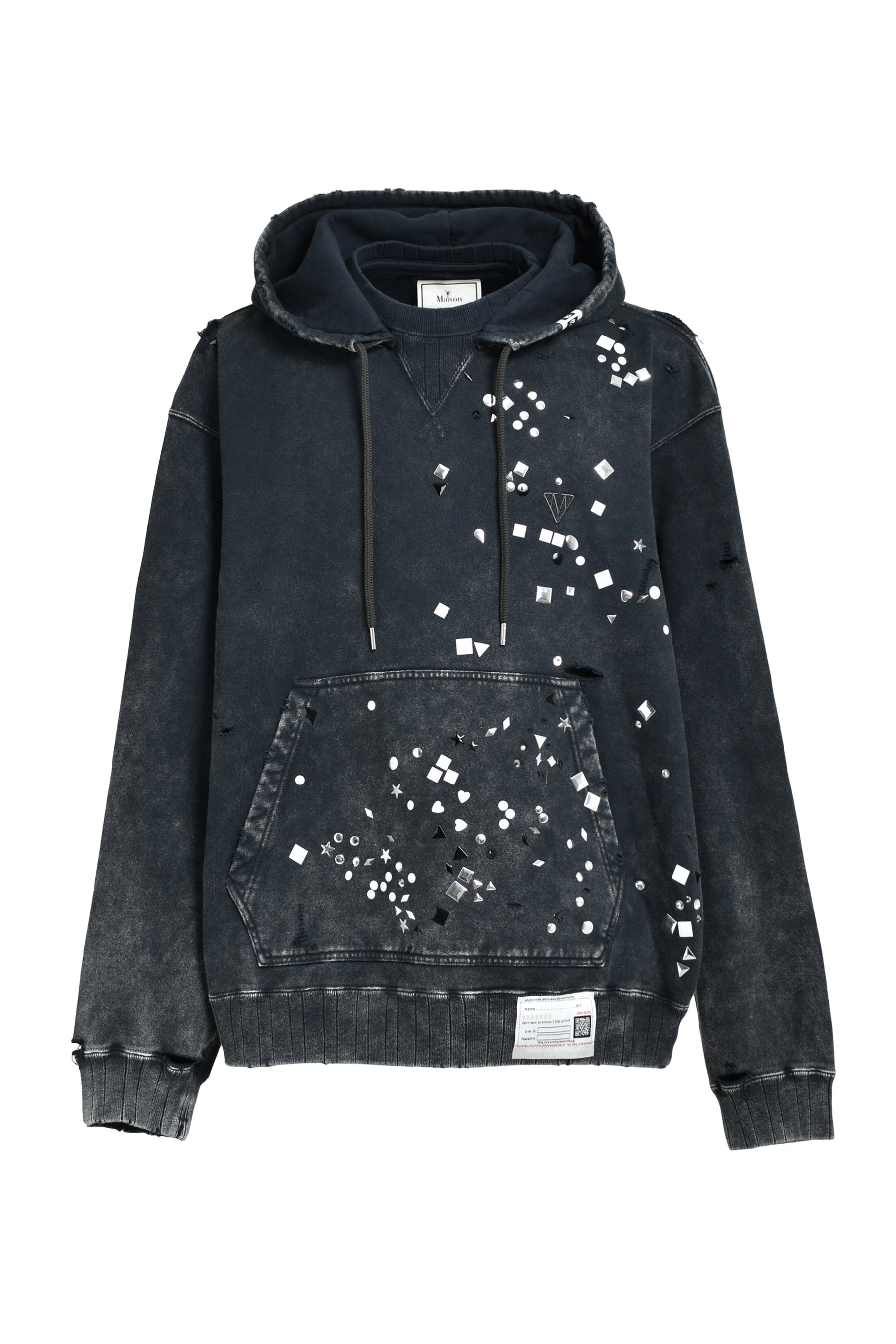 EMBELLISHED BLEACHED HOODIE / BLK - 6
