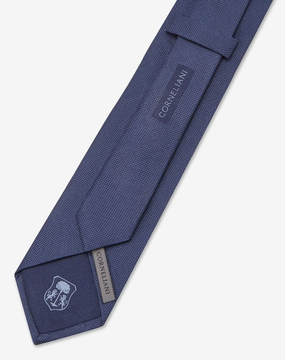 Blue silk tie with jacquard micro pattern - 3