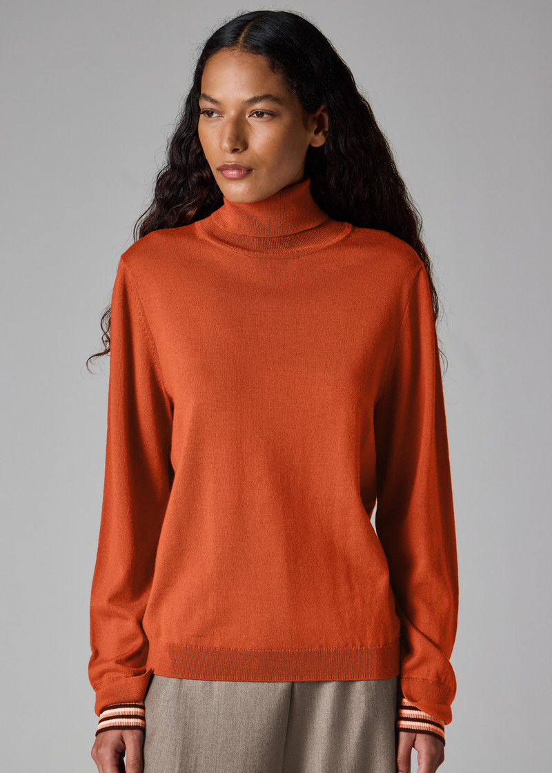 Women's Orange Merino Wool Roll Neck Sweater 5