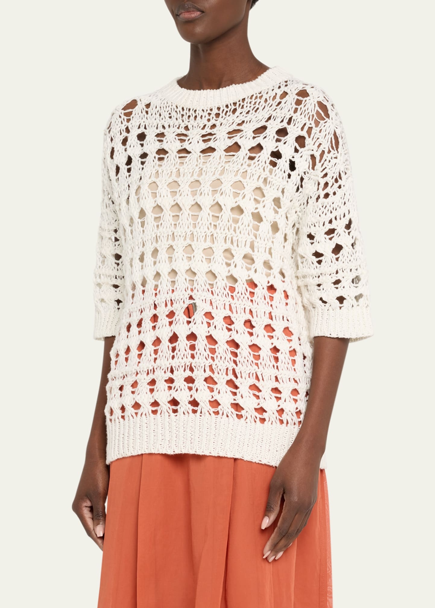 Openwork Knit Cotton Jute Top - 4