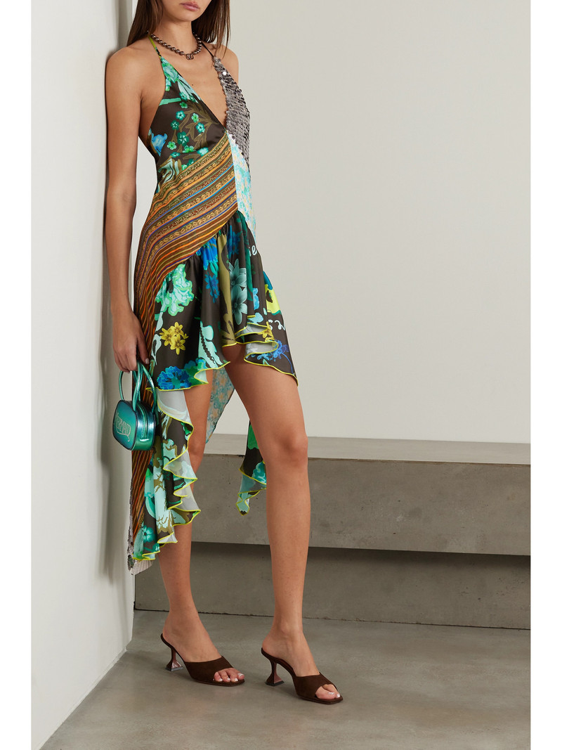 SIEDRÉS Izen Printed Twill, Satin And Sequined Ecovero-blend Tulle Mini Dress outlook