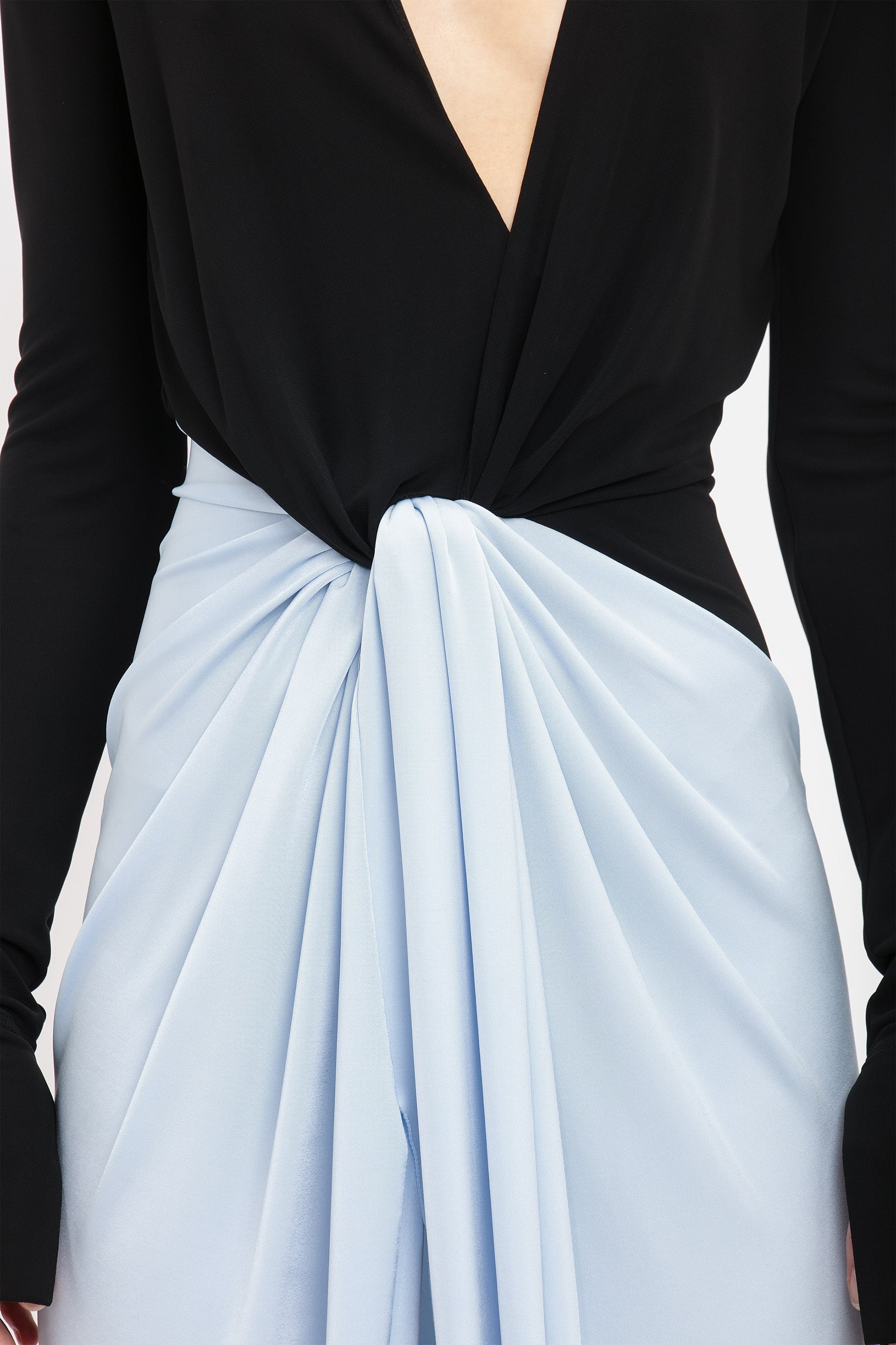 Long Sleeve Knot Detail Jersey Gown In Black-Iceberg - 5