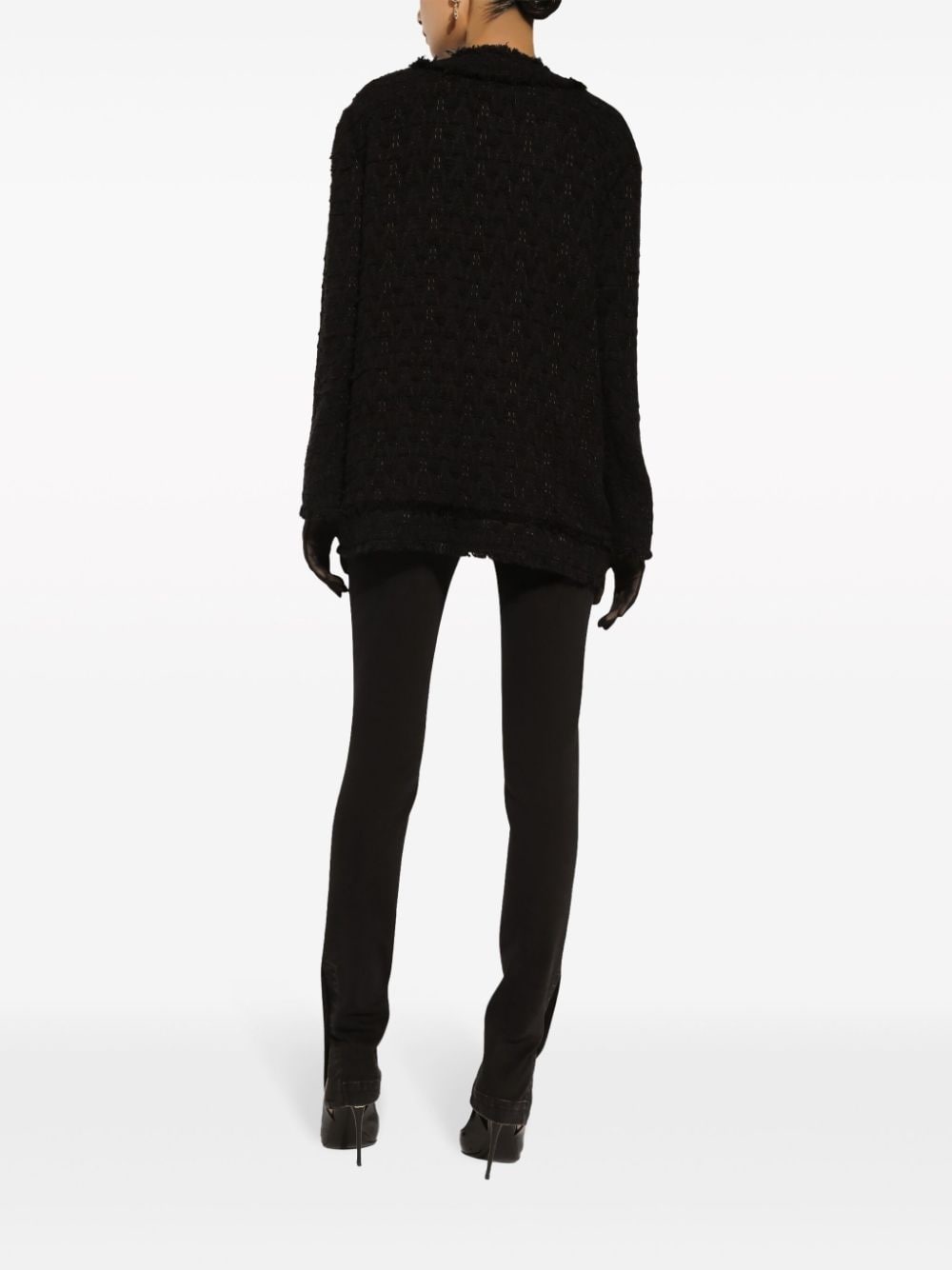 round-neck buttoned tweed jacket - 4