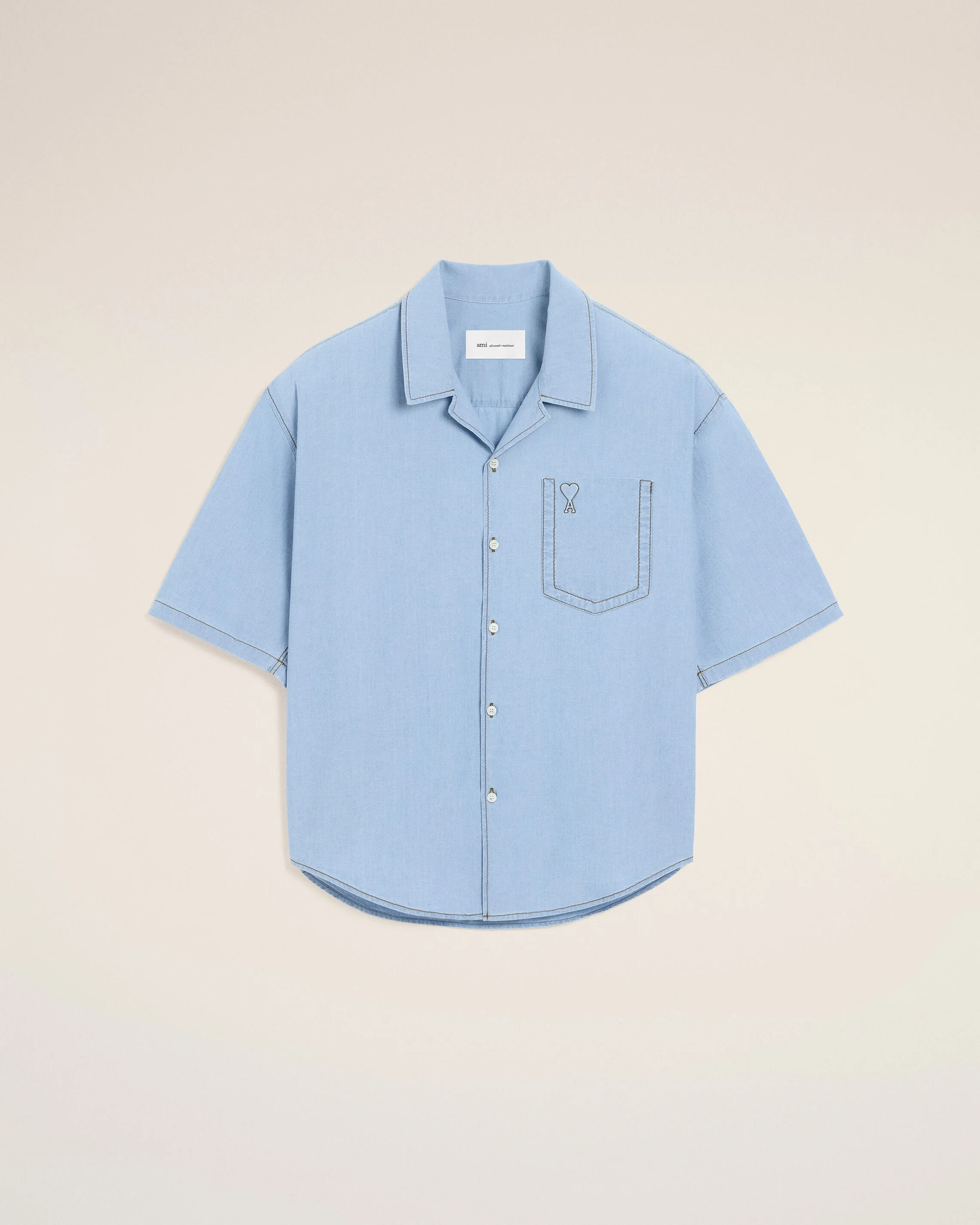 BLUE BOXY COTTON SHORT-SLEEVE SHIRT WITH AMI DE COEUR - 1