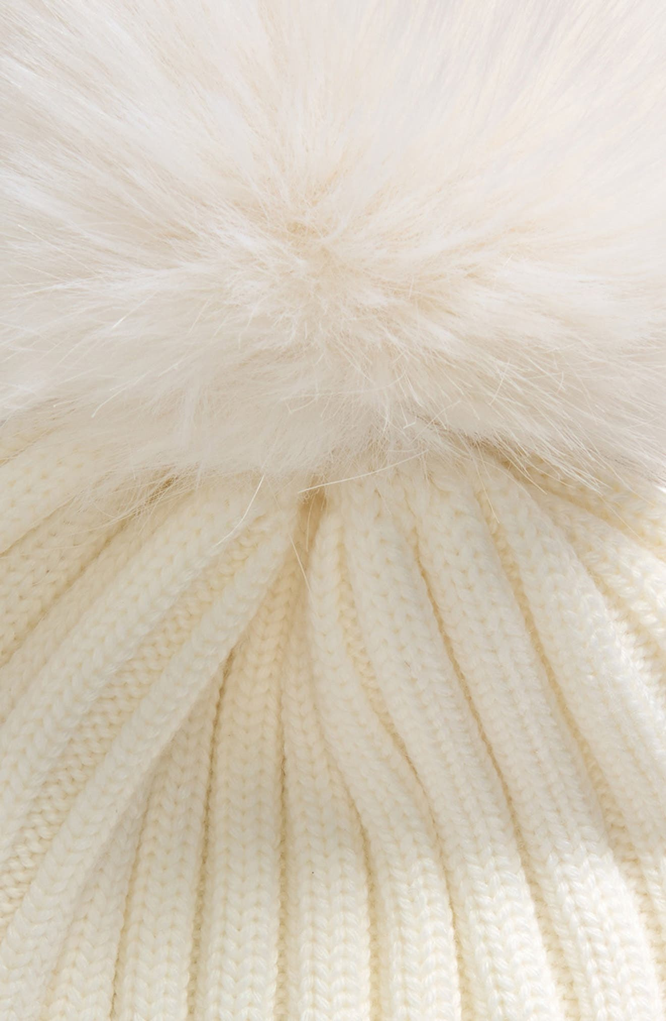 Moncler Virgin Wool Rib Beanie with Faux Fur Pompom in Natural at Nordstrom - 2